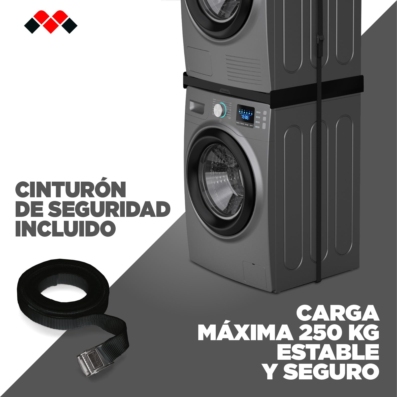 Meliconi Torre Noir Kit de superposición lavadora-secadora, premontado, certificado TÜV SÜD, capacidad máxima 250 kg, Made in Italy, color negro