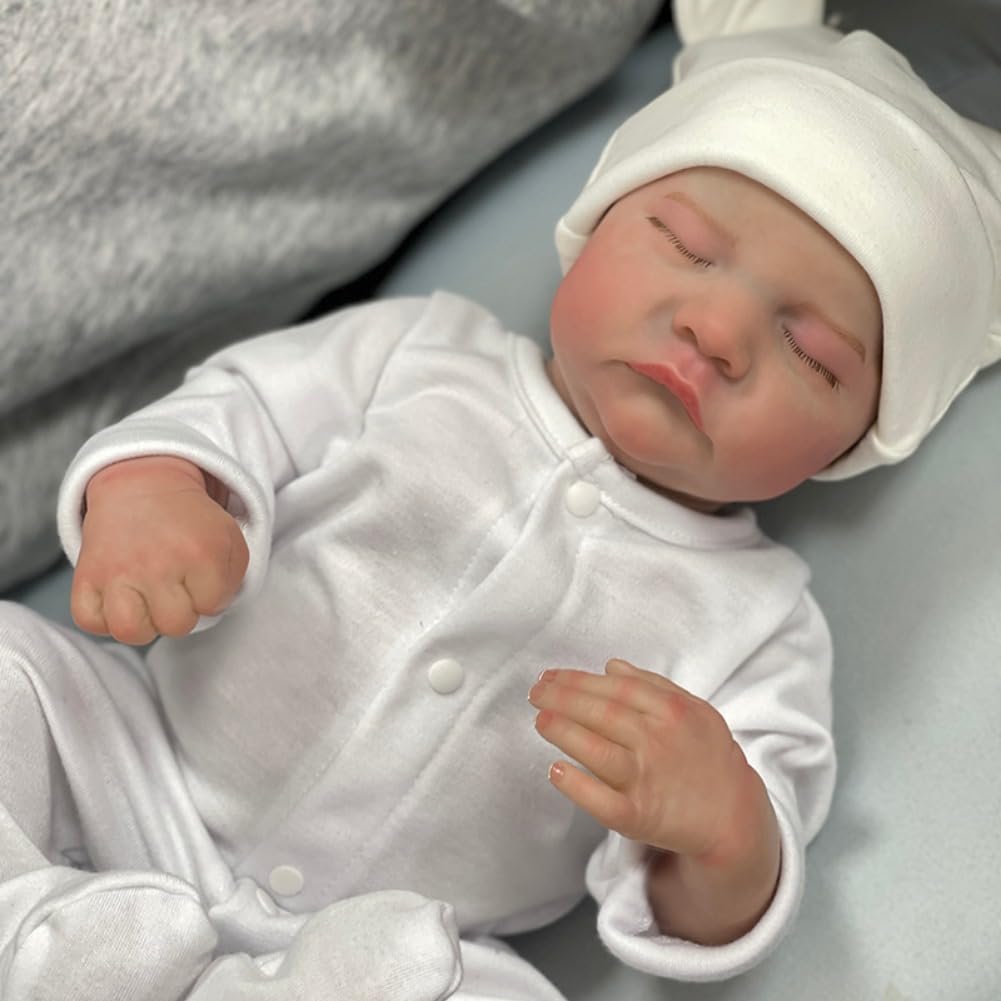 Lonian 19 Pouces Reborn Baby Doll Fait à la Main Nouveau-né poupée Ressemble à Un Vrai bébé Corps en Vinyle Souple Reborn bébés avec tétine et biberon (Corps en Silicone)