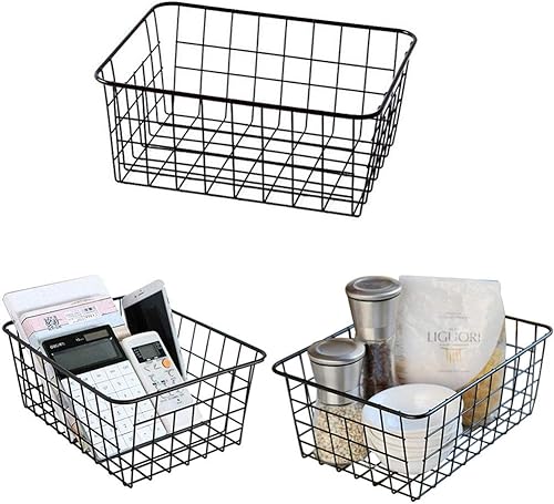 LUANT Cesta organizadora de almacenamiento de alimentos de alambre de metal con asas para armarios de cocina, despensa, baño, 11 x 8.6 x 4.5