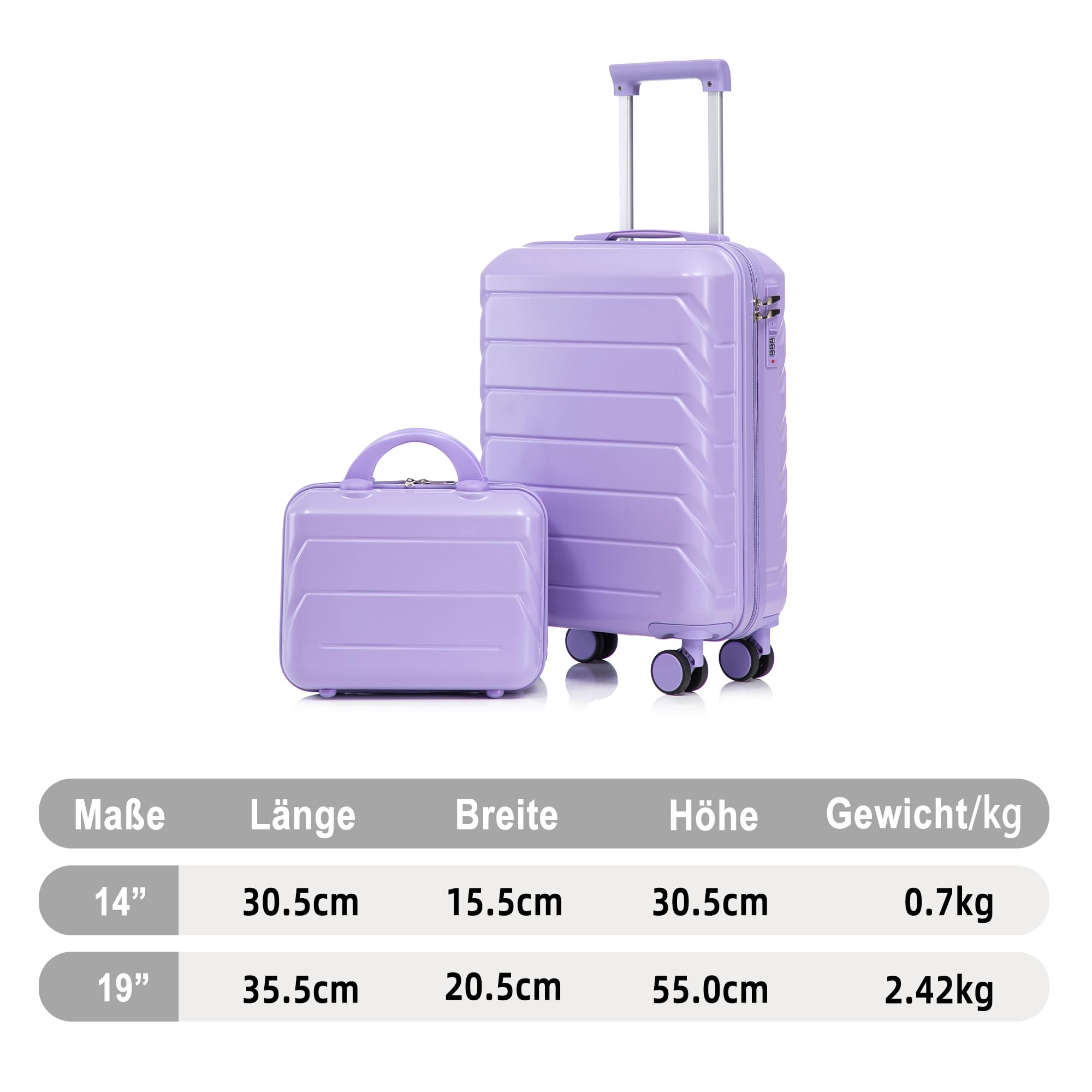 2-częściowy zestaw walizek z tworzywa ABS z zamkiem szyfrowym i kosmetyczką 35 cm (niebieski + fioletowy)