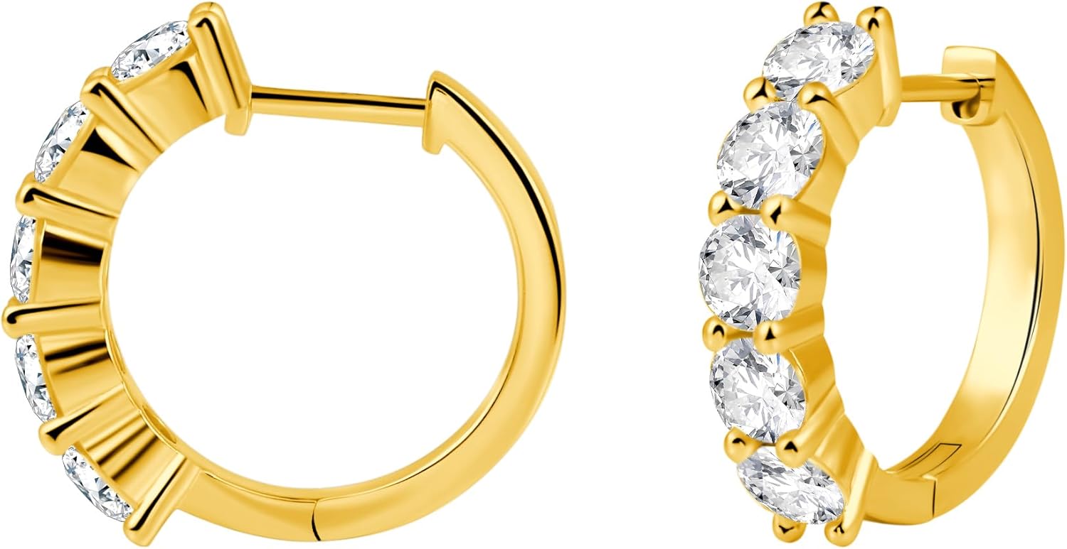 Moissanite Hoop Earrings, Twinkling Clip on Hoop S925 Stud Earrings, S925 Sterling Silver, 3ct Total Weight, Round Cut VVS Stones