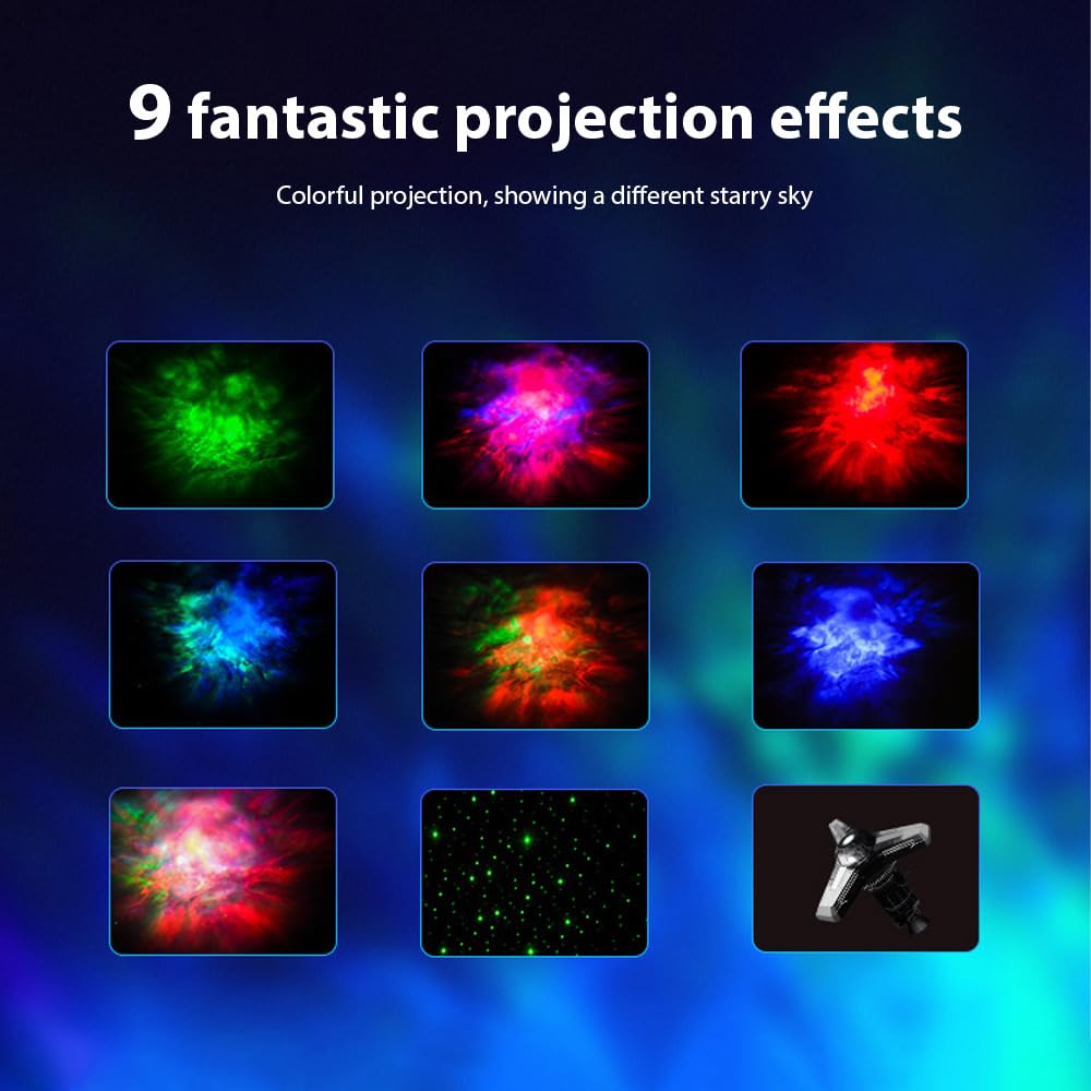 Luces nocturnas proyector de estrellas con forma de platillo volador con control remoto, 2 modos de temporización, lámpara LED, diseño OVNI, proyección de atmósfera para el hogar, dormitorio, sala de