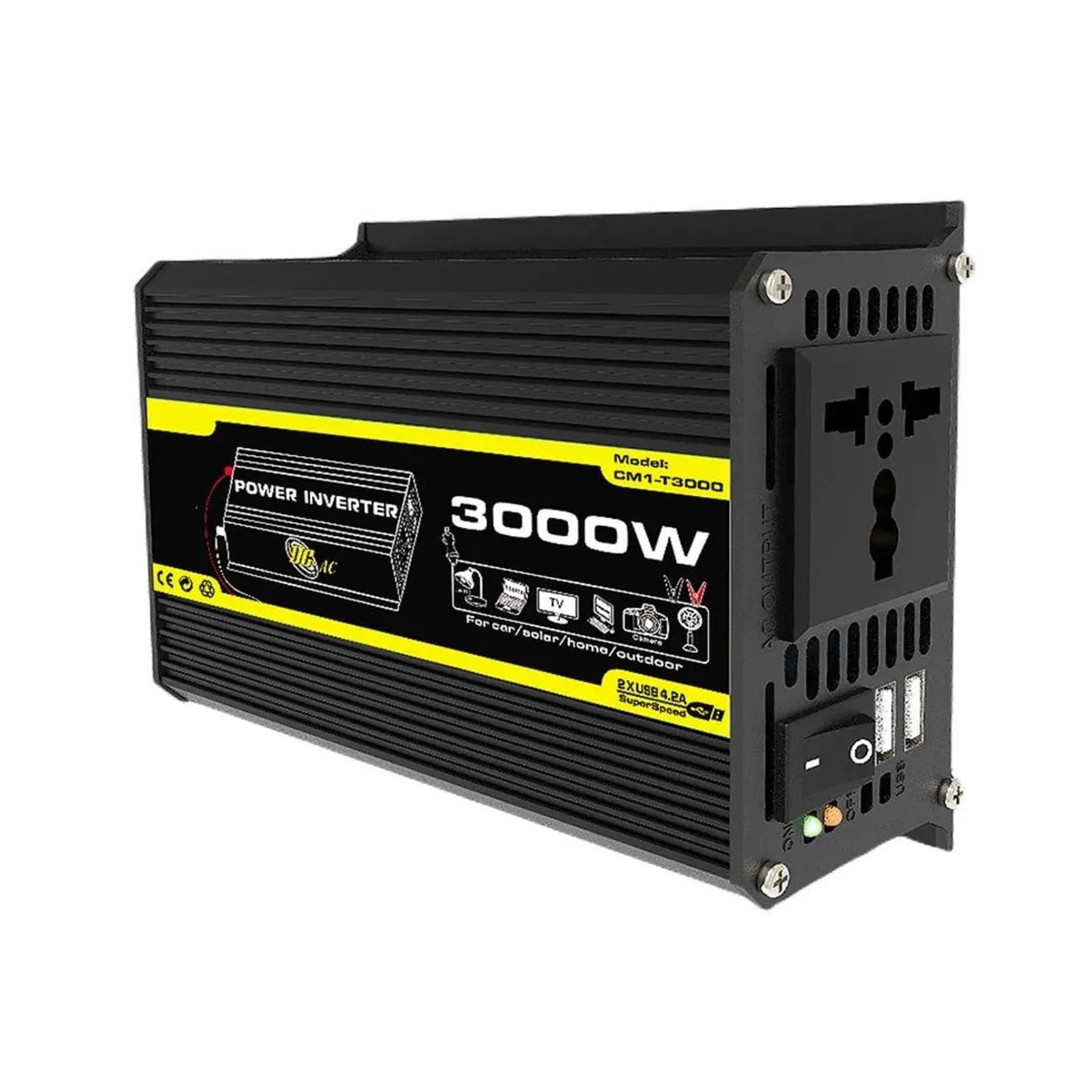 Convertidor Inversor Corriente Inteligente 3000W 12V CC A 110/220 V CA Doble USB Transformador Voltaje para Coche Inversor Corriente Digital con Fusible Incorporado(12V to 220V Black)