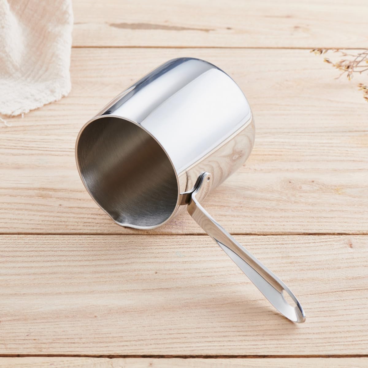 SOLUSTRE Hervidor de Acero Inoxidable 304 para Derretir Mantequilla y Calentar Leche 370 Ml con Boquilla Estrecha para Café y Salsa en Cocina Doméstica