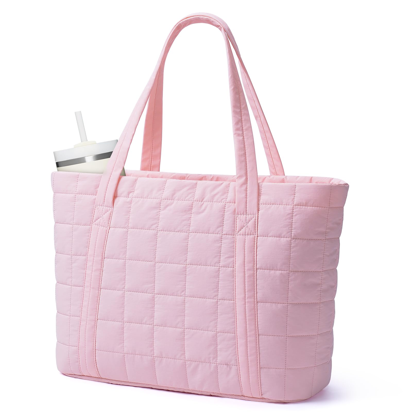 Narwey Tote Bags for Women, Puffer Quilted Work Tote Bag Women for Travel, Gym, Beach with Cup Holder & Laptop Compartment — view 10