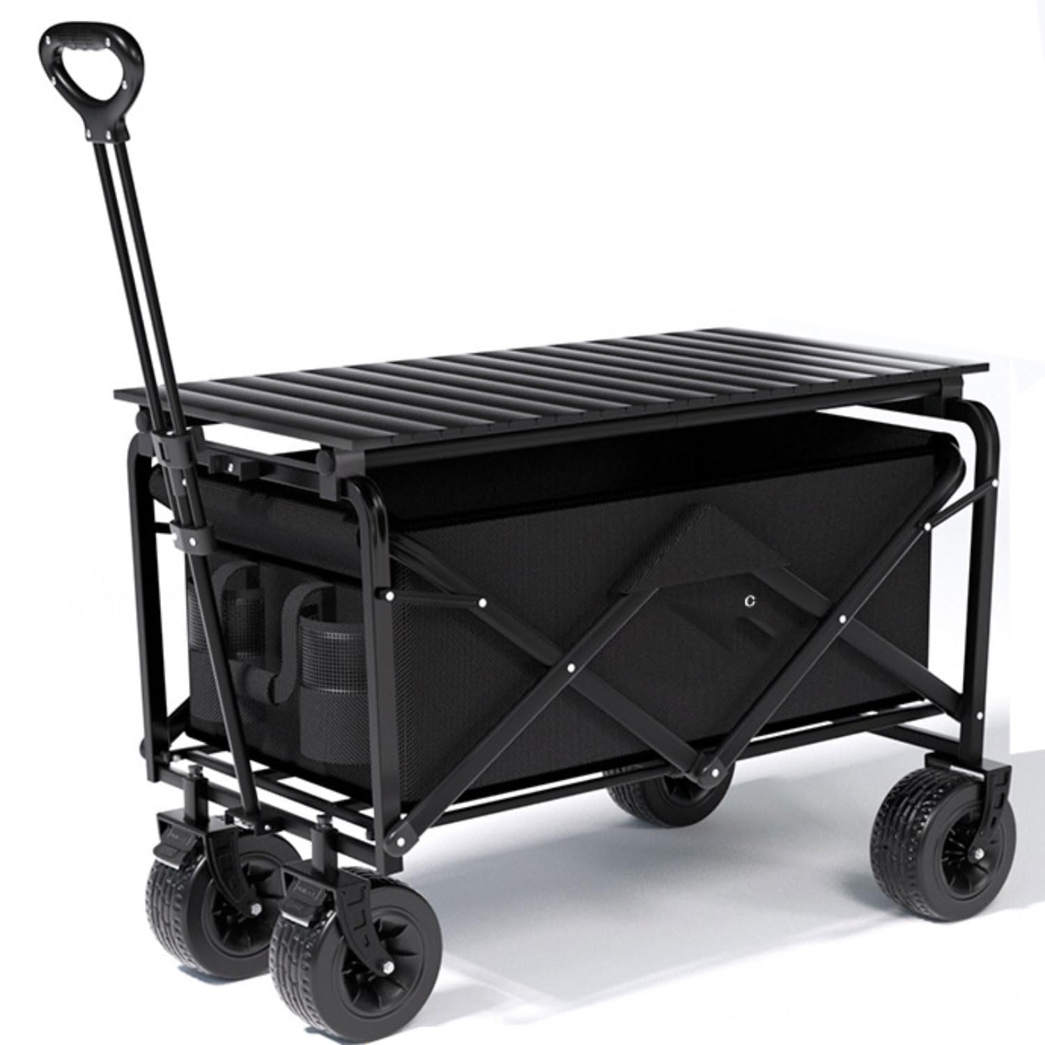 Carrello da Campeggio Pieghevole Carrello Pieghevole Trasporto 180 L Portante 200 kg Carrello da Giardino con Manico 4 Ruote Rimovibili Carrello Spiaggia per Tutti i Terreni Esterni