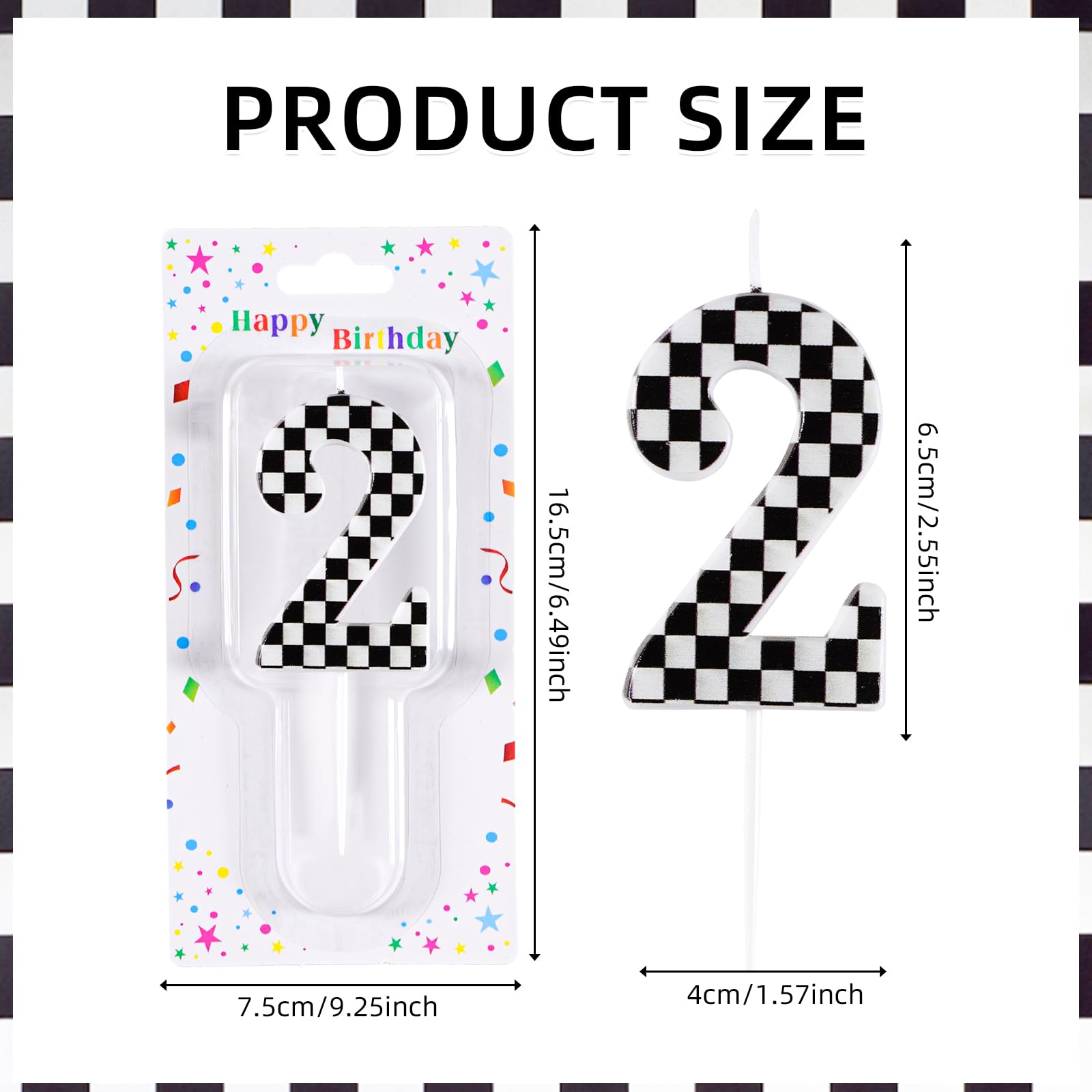 Racing Car 2nd Birthday Candle, Black and White Stripes Number 2 Cake Candle Birthday Cake Topper for Racing Car 2nd Birthday Party Decorations