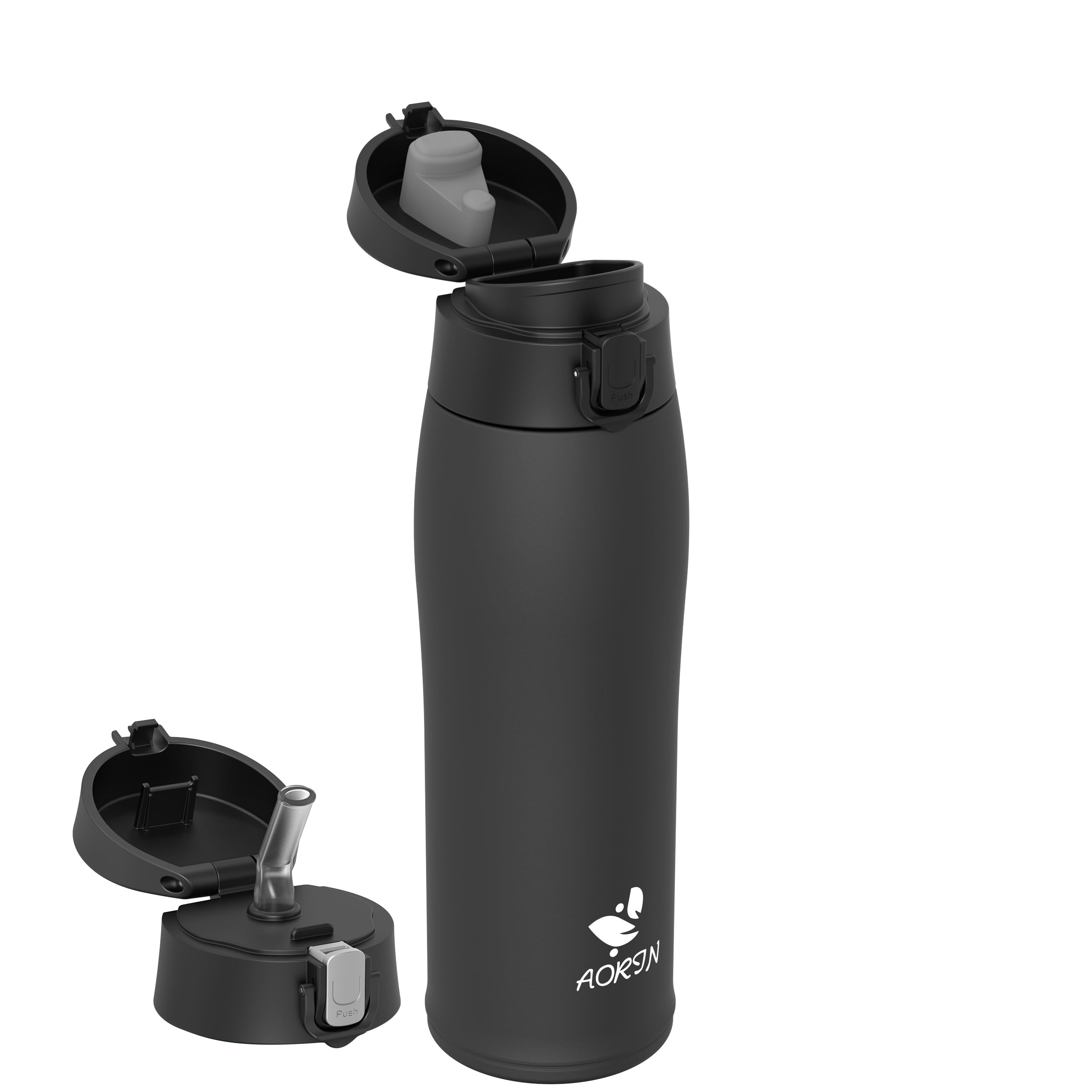 AORIN Borraccia Termica, Borraccia in Acciaio Inox 18/8, 750ml Borraccia Bambini, Bottiglia Termica Senza BPA e Perdite, Thermos per Sport, Outdoor e Pendolarismo con 2 Coperchi