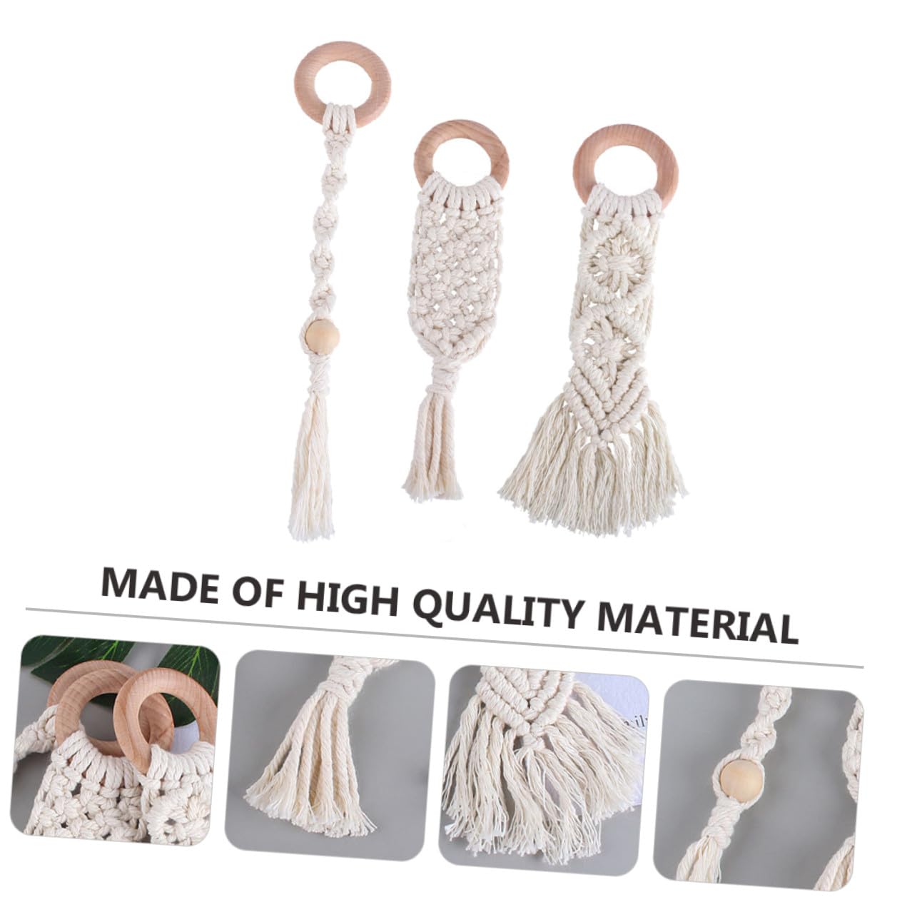 3 Pcs Hand Woven Molar Rod Teether Natural Beech Wood and Cotton Rope Grinding for Teething Comfort Lightweight and Safe Chew Playthings