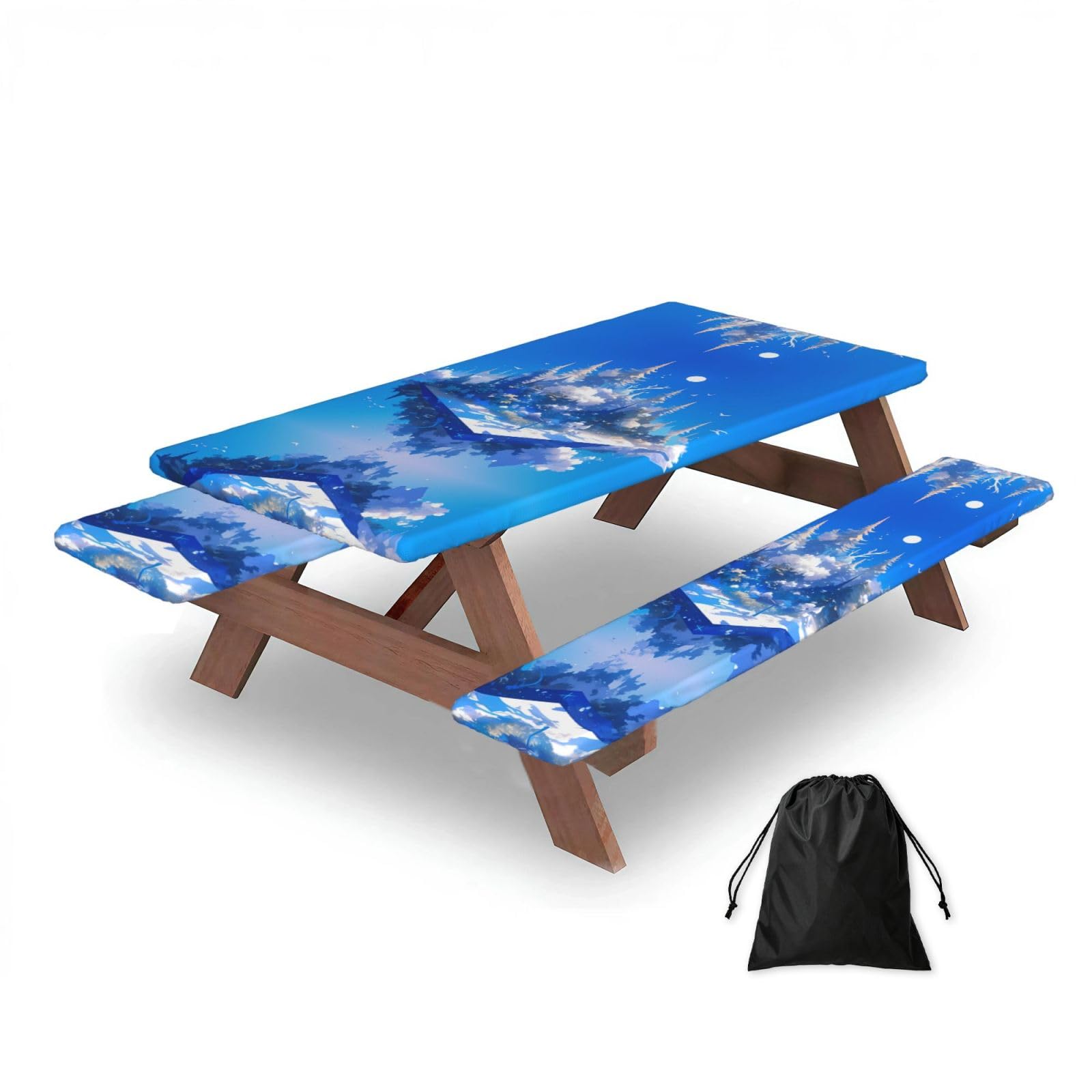 Zqytgfdc Black Floating Castle Rectangular Water-Repellent Picnic Tablecloths, Outdoor Camping, Picnic, Bbq