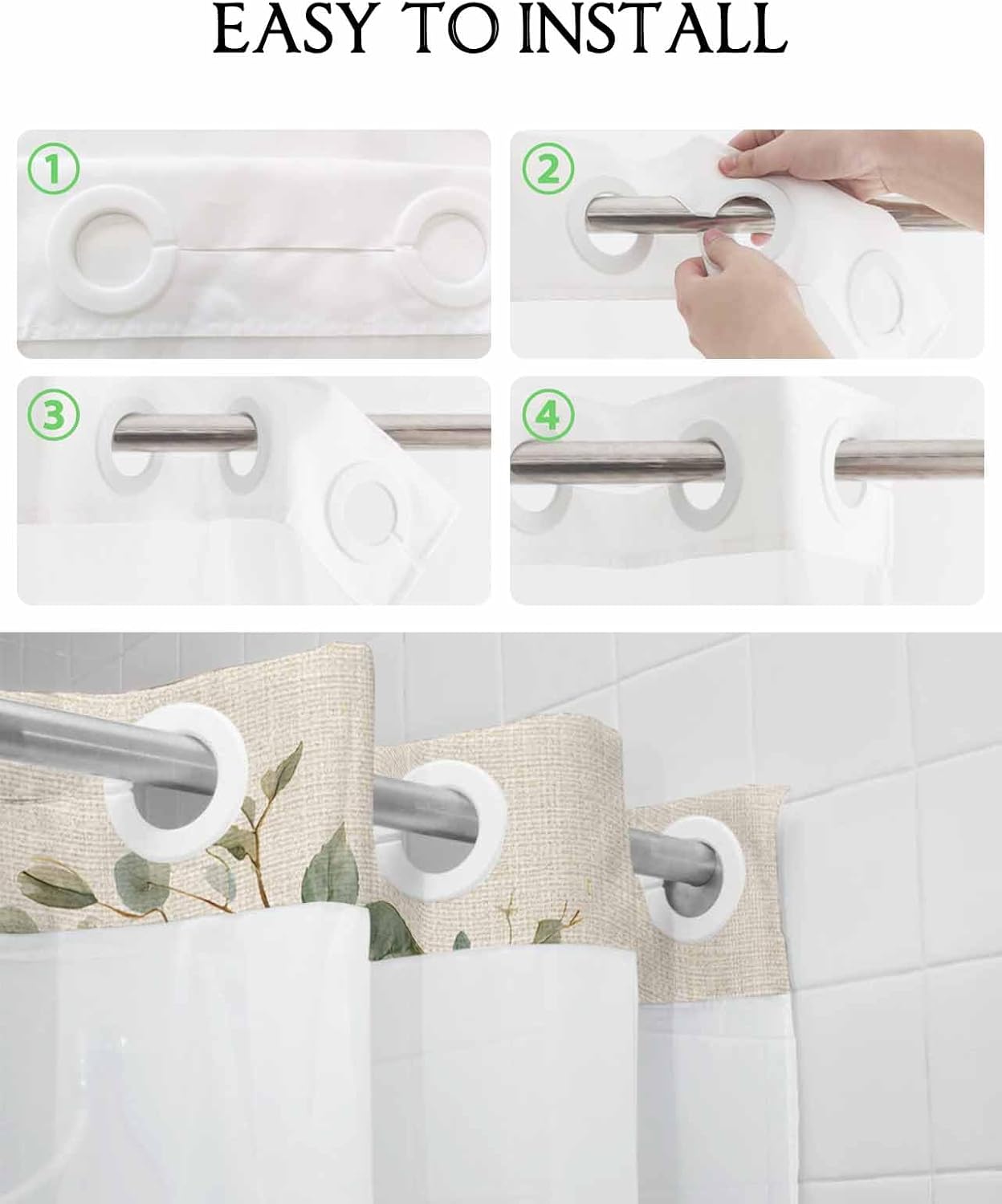 Vandarllin No Hook Shower Curtain with Snap in Fabric Liner Set White Roses Shower Curtain for Bathroom Retro Style Bath Curtain Waterproof Inner Liner with See Through Top Window for Spa Hotel 72x78
