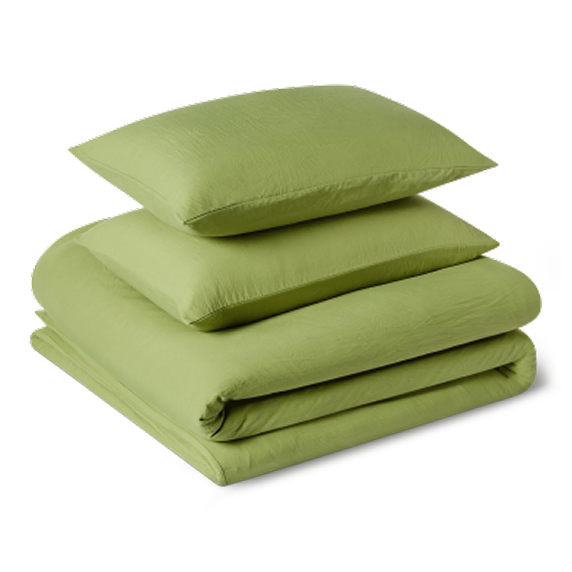 Amazon Basics 3-Piece Brushed Microfibre Double Duvet Set, Extra Soft Bedding, Relaxed Lived-In Look with Natural Creases, No Ironing Required, Duvet Cover 200x200 cm & 2 Pillowcases 50x80 cm, Green