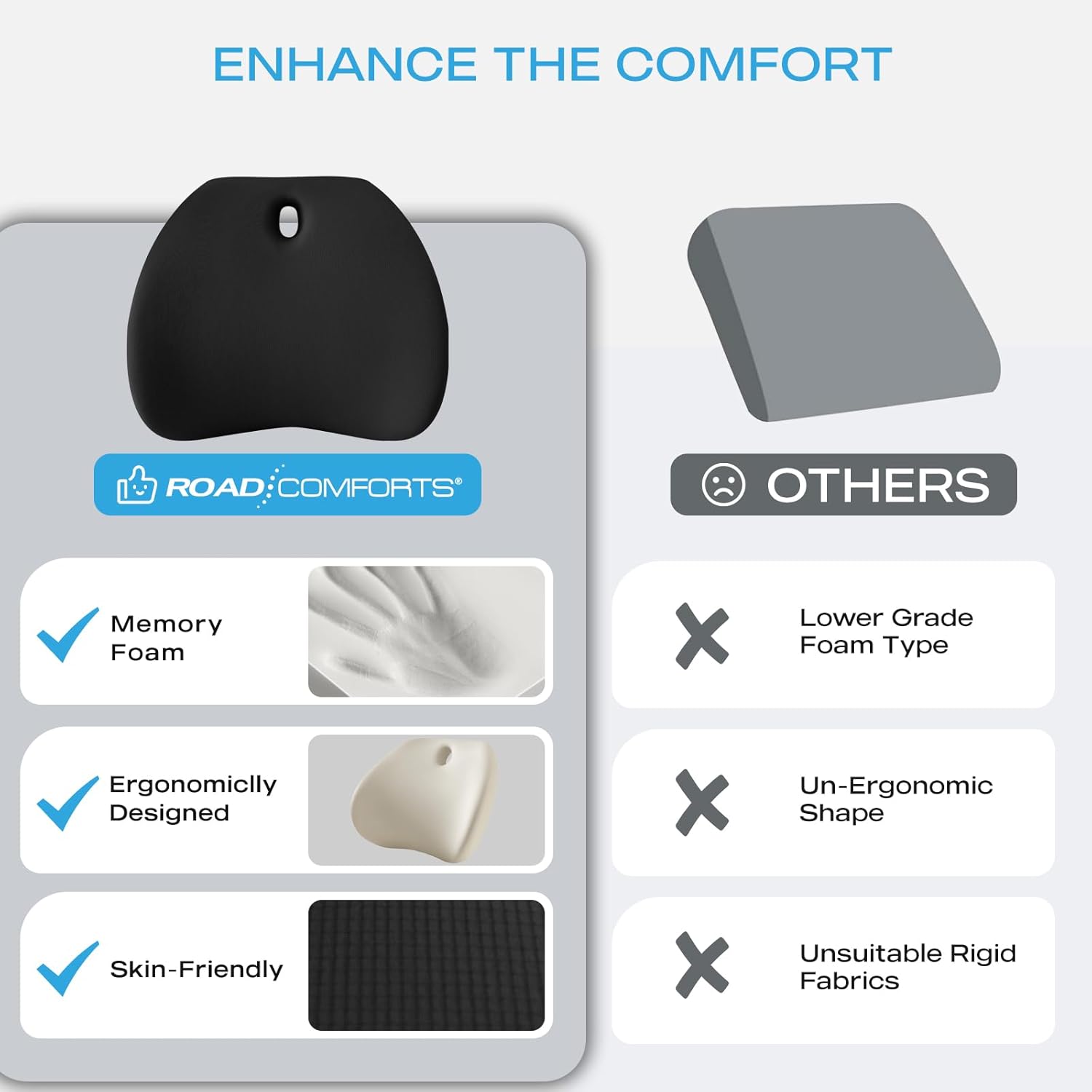 Road Comforts Memory Foam Lumbar Support Pillow – Ergonomic Back Cushion for Office, Car, Home & Travel – Lower Back Pain Relief, Removable Washable Cover (Black) - Image 6