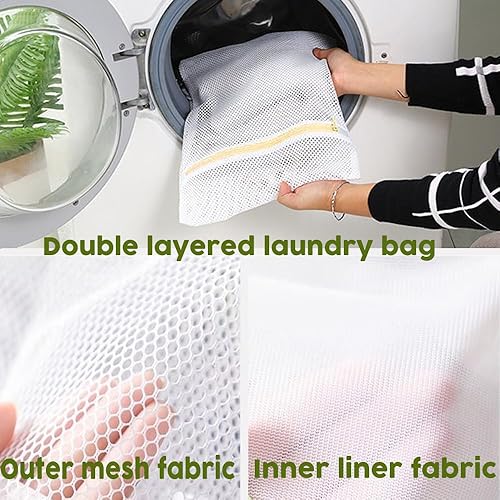 Miniatura 6 de 10 bolsas de lavandería de malla para lavado, bolsas de lavandería duraderas de doble capa de malla de panal para ropa delicada, 12 x 16 pulgadas