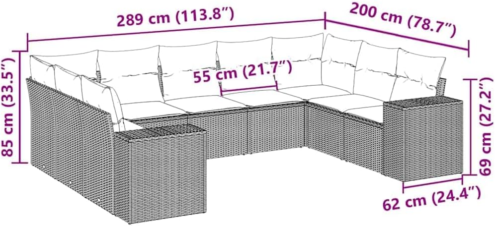 9-tig Modular Outdoor Sofa Set Black and Cream White Patio Flexible Seating for Garden or Patio Area