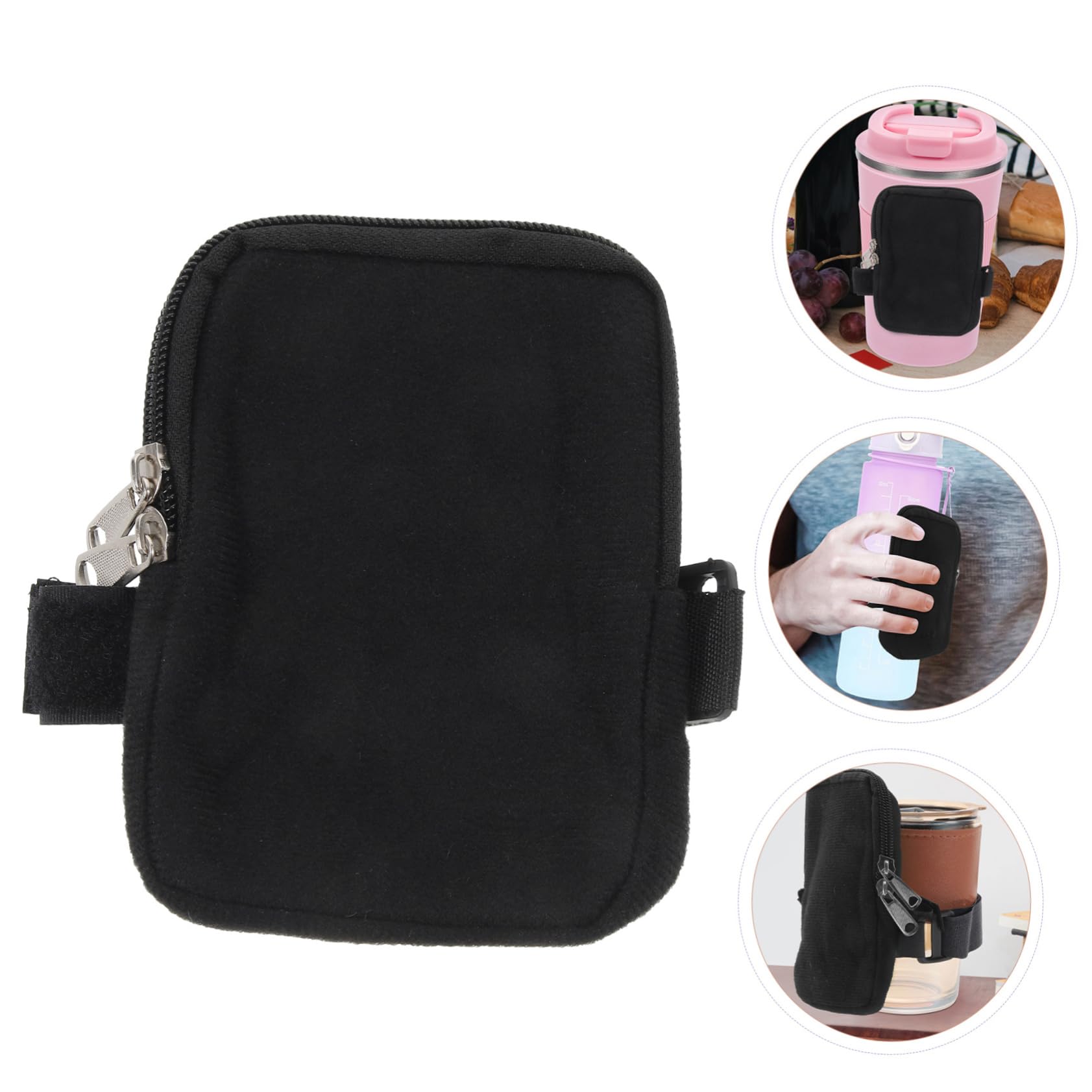 TOYANDONA 5 Stück Cup-Tasche Wasser Im Freien Wandern Beutel Flasche Schlank Reisen Handhaben Kleine Taschentasche Tasche Mit Riemen Reißverschlusstasche Segeltuch Black