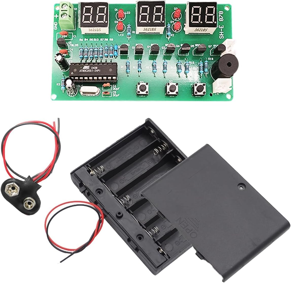 ABE Digital Clock DIY Kit 6Bits C51 AT89C2051 Chip Electronic Alarm Clock Kit for PCB Board Soldering Practice with Battery Holder for Learning Electronic Craft!