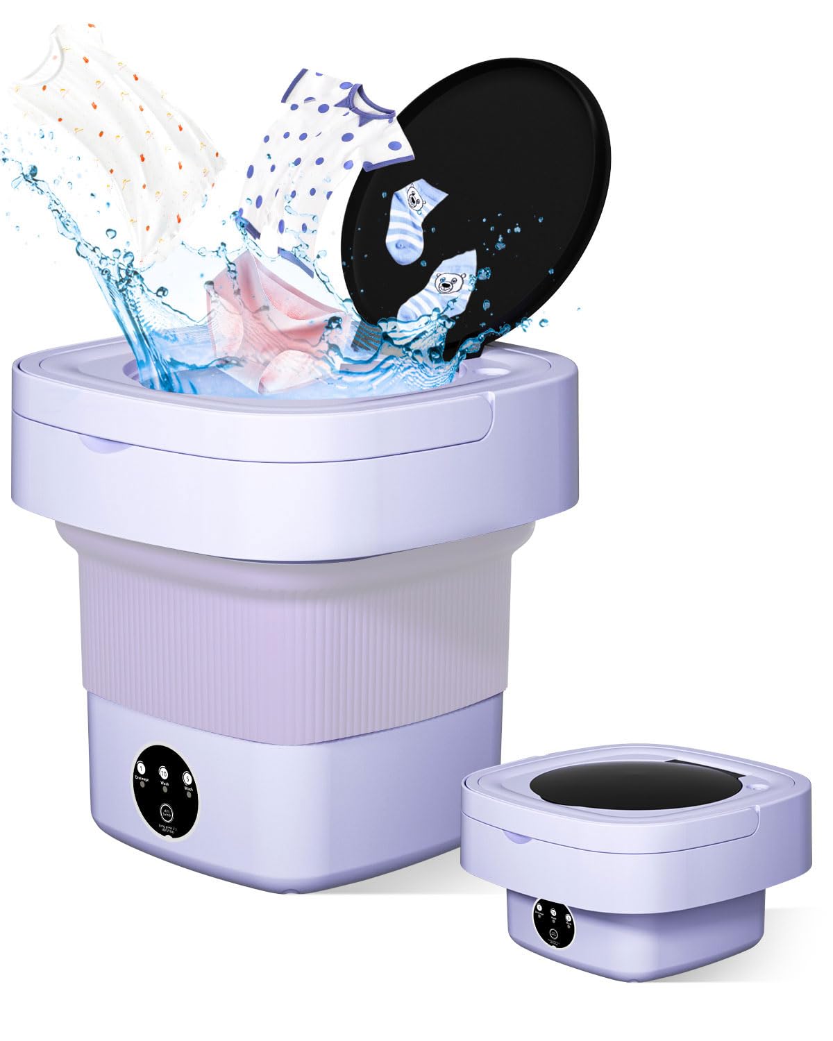 Portable Washing Machine, 9L Mini Laundry Washer with 3 Modes Cleaning for Underwear, Baby Clothes, Sock, Small Delicates. Foldable Washer and Dryer Combo for Apartment, Home, Hotel,Camping,RV(Purple)