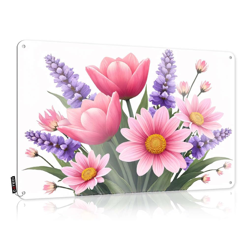 Sujd Colour A Vibrant Bouquet Of Pink Tulips, Daisies, And Purple Lavender. Wall Signs Clock Decorative | Adorable Gift For Boyfriend Hanging Art For Garage Living Room(30X40cm)