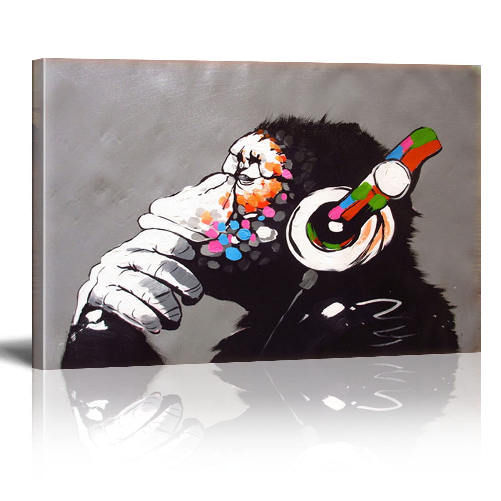 DQTUYIOP Banksy Canvas Wall Art for Living Room Bedroom Monkey with Headphones 30x50cm Large Wall Art Inspirational Quotes Paintings Artwork Classic Street Artwork Hallway Stair Decorations