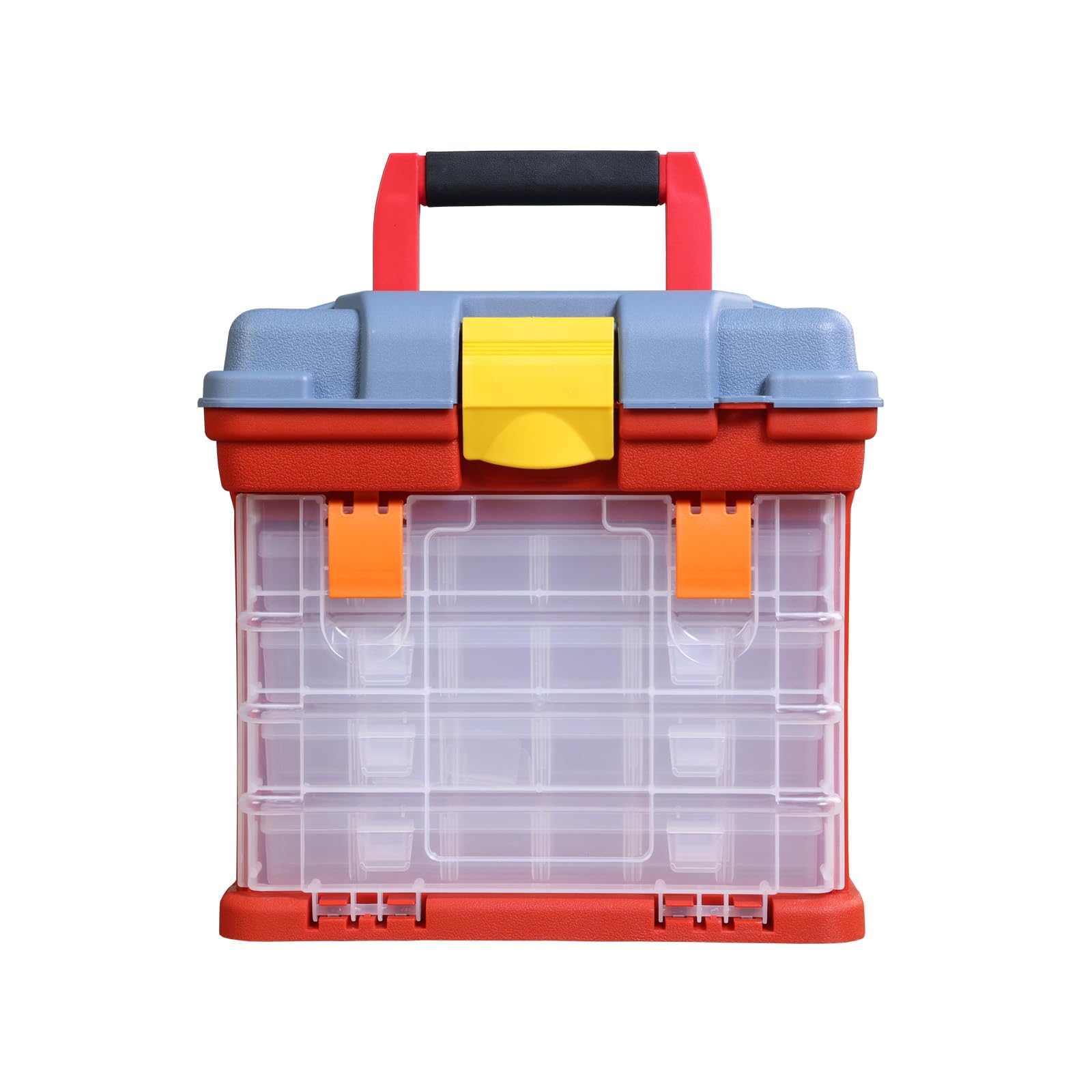 TCE AG2154CU Torin Fishing Tackle Box: Portable Storage Tool Box with 4 Drawers and 19 Compartments Each for Hardware, Fish Tackle, Beads and more, Red