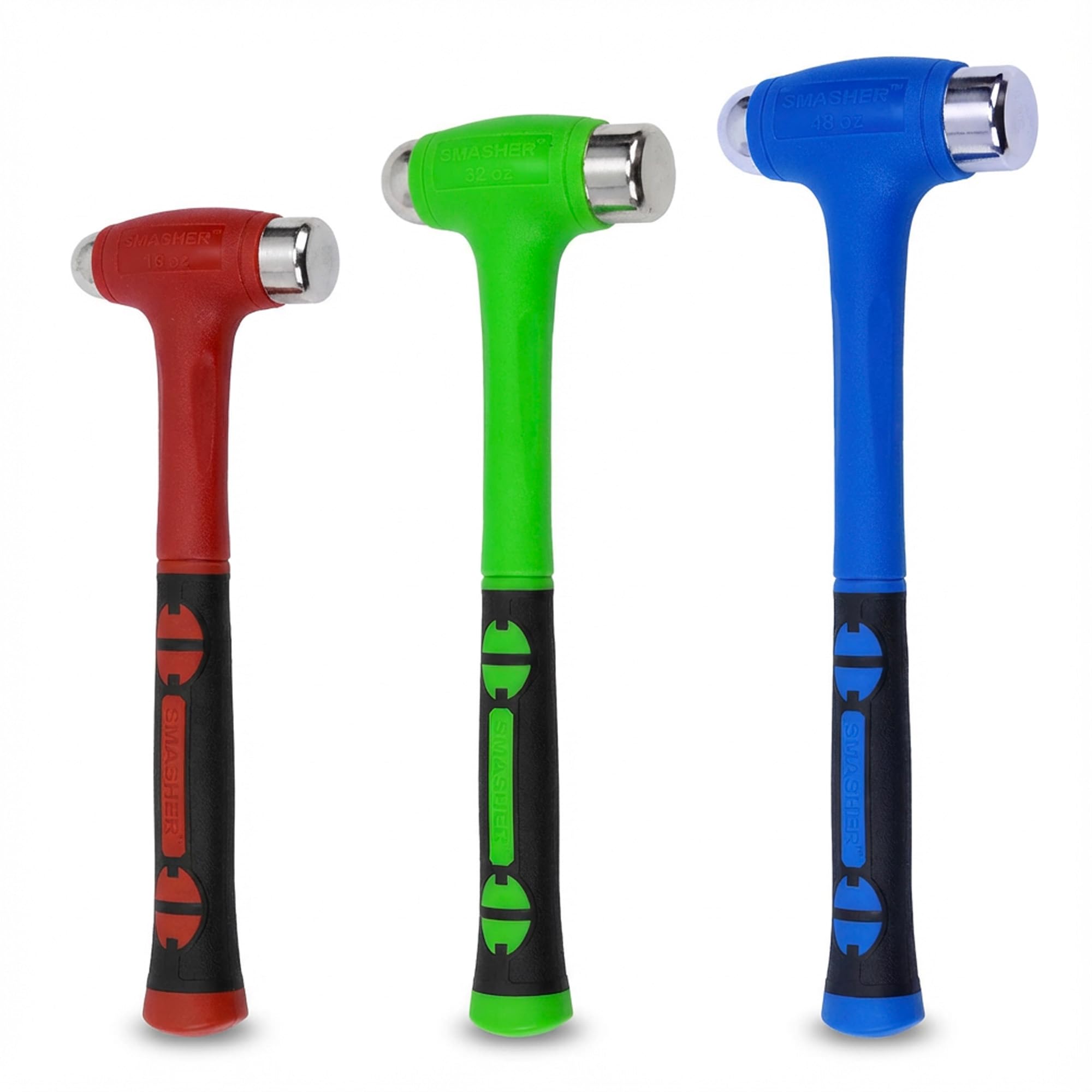 WELZH Smasher Ball Pein Hammer Set 3pc 16oz 32oz 48oz Dead Blow Impact Control Shot Filled Head Steel Shaft Non Slip Grip Chemical Resistant for Suspension Chassis Brake Metalwork Workshop 44745-WW