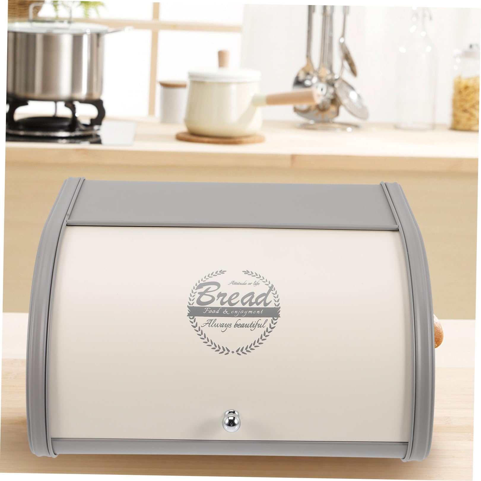 Caja de Pan de Granja con Tapa Abatible, Soporte Metálico para Cocina, Caja de Pan para Encimera, Base Ancha Antideslizante, Organizador Multiusos para Hogar y Panadería