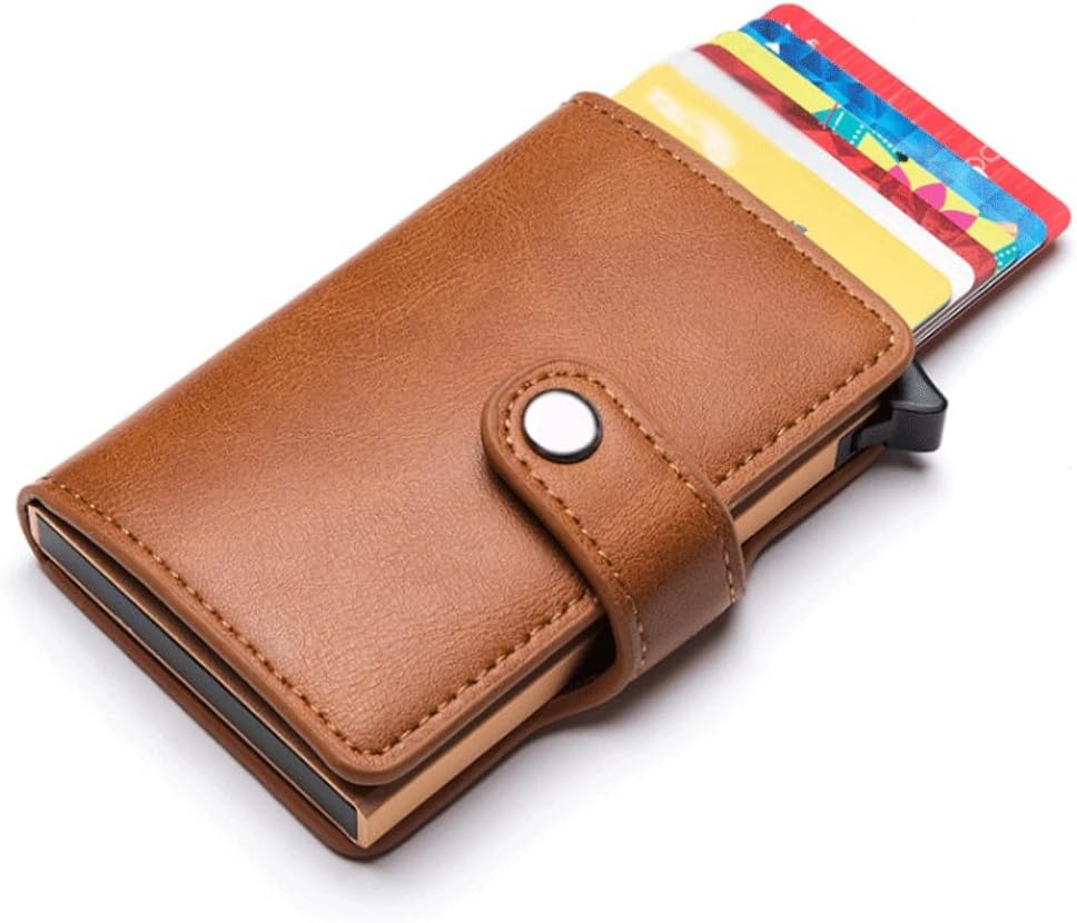 NEW Casual Card Holder Hasp Protector Smart Case Aluminum Box Slim Men and Women PU Leather Wallet,Luggage(Brown)