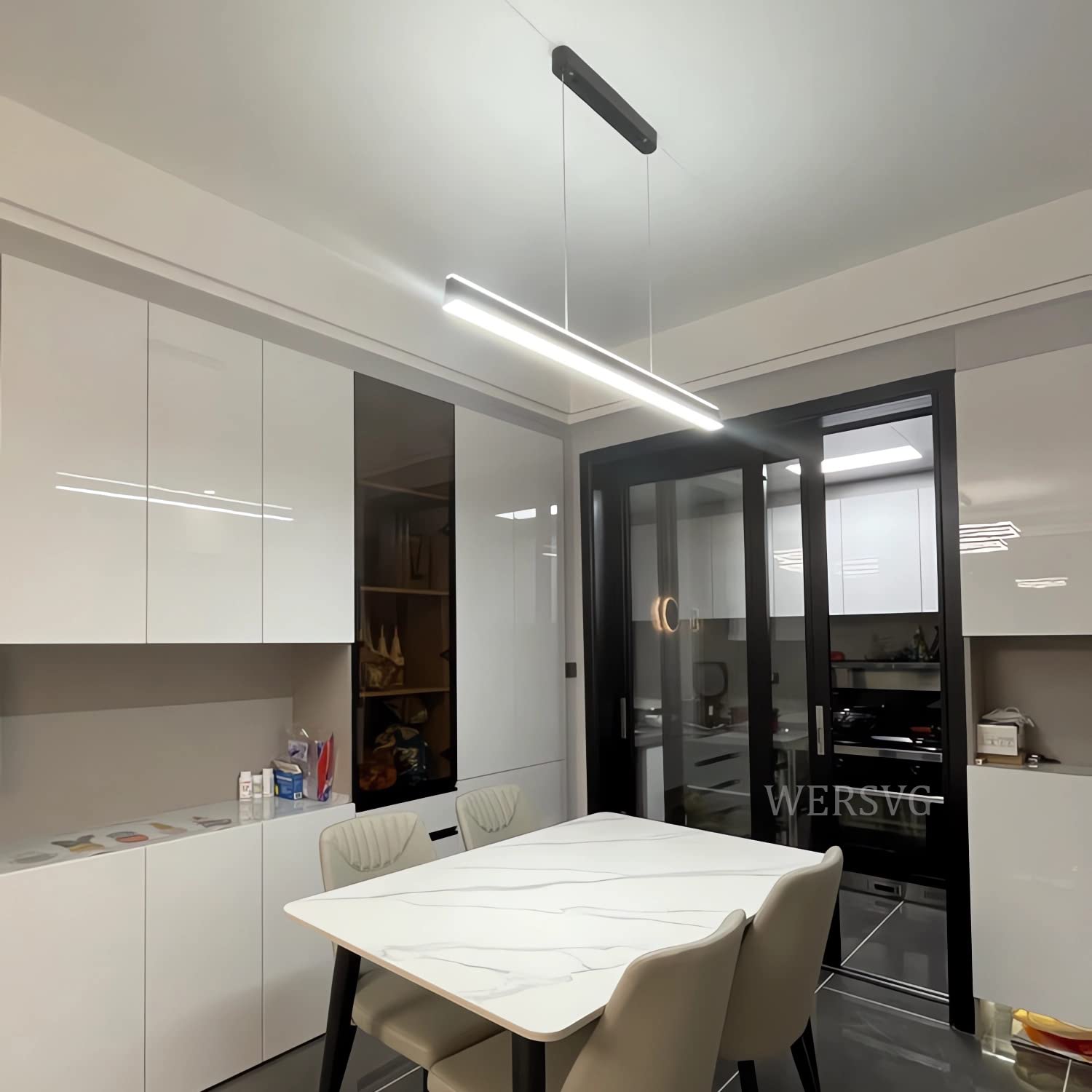 Lampa wisząca do jadalni, ściemniana lampa wisząca LED z pilotem, długi żyrandol biurowy, lampa wisząca z regulacją wysokości do biura, jadalni, gabinetu, lampy do salonu (czarny, L80cm/40W)