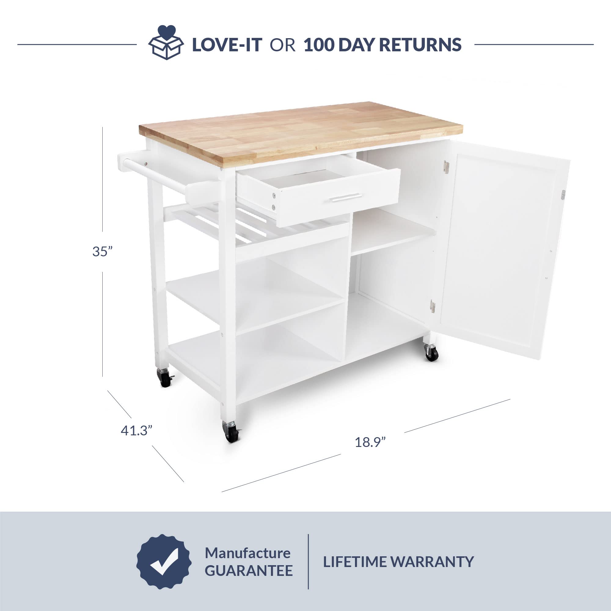 BELLEZE Modern Rolling Kitchen Island Utility Cart with a Drawer