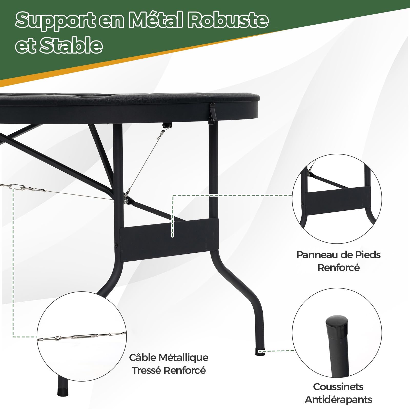 COSTWAY Table de Poker Pliable 182 cm pour 8 Joueurs, de Jeu de Cartes Avec Porte-gobelets en Métal & Rails Rembourrés, de Casino pour Salle de Jeux, Maison