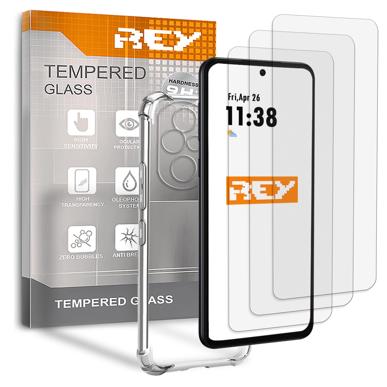 REY 3 x Anti-Shock Screen Protectors for Honor 200 Pro, Tempered Glass and Silicone TPU with High Resistance