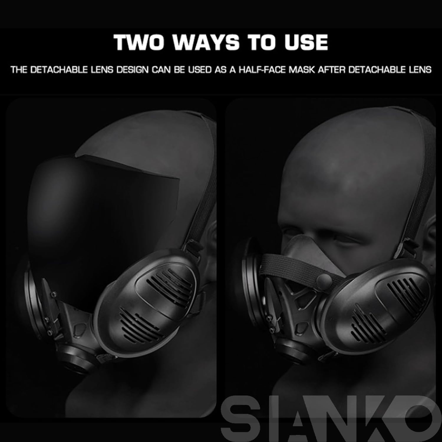 Cyberpunk Full Tactical Protection Mask,Airsoft Paintball CS CQB Outdoor Military Shooting Games Gear Detachable PC Anti-fog Lens Visor