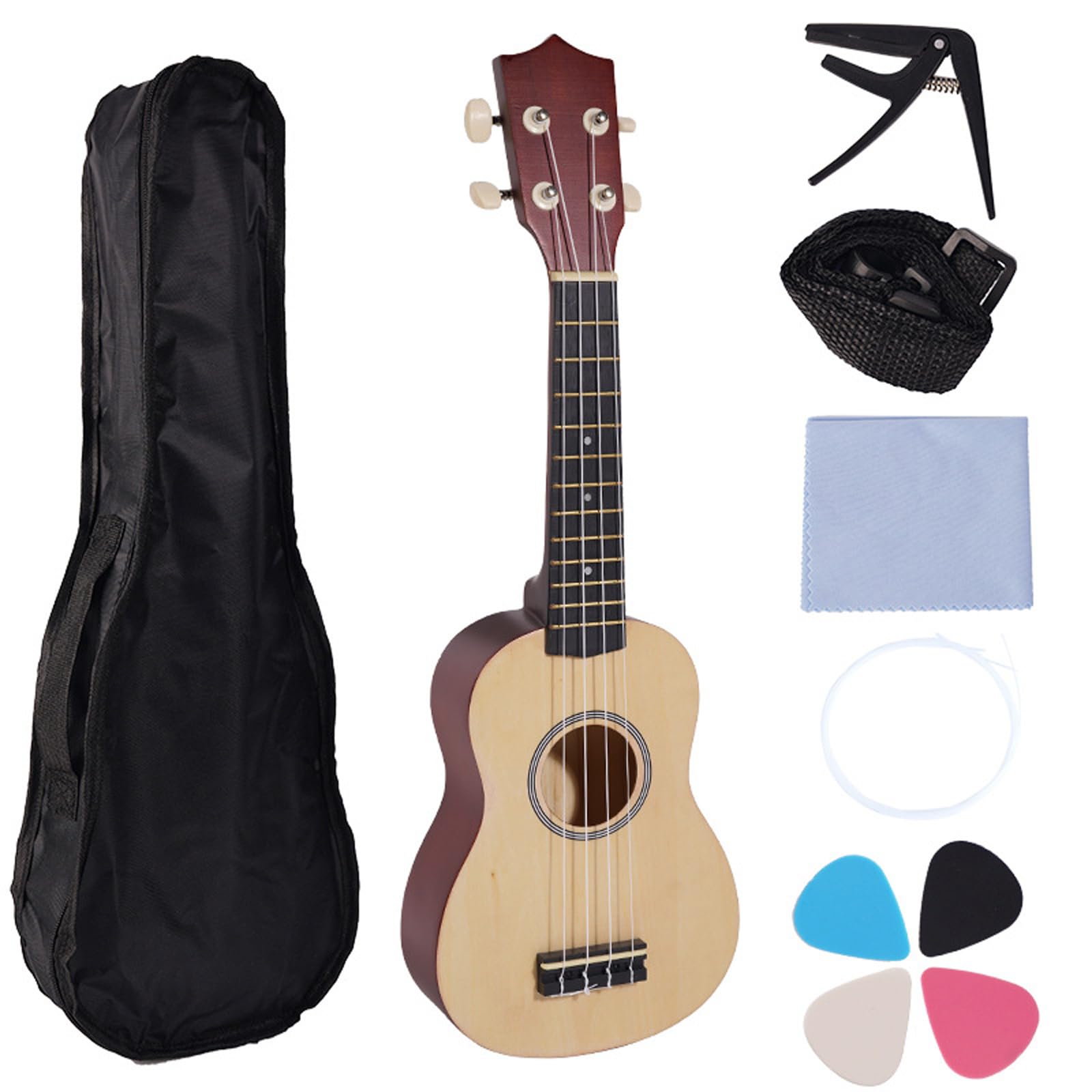 Ukulele classico da 53,3 cm, facile da trasportare per principianti, struttura in legno, adatto per studenti e artisti all'aperto