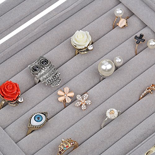 Lantwoo J-R-LTDHU Velvet Glass Jewelry Display Storage Box Ring Earrings Jewelry Box Ring Holder Case thumb #3