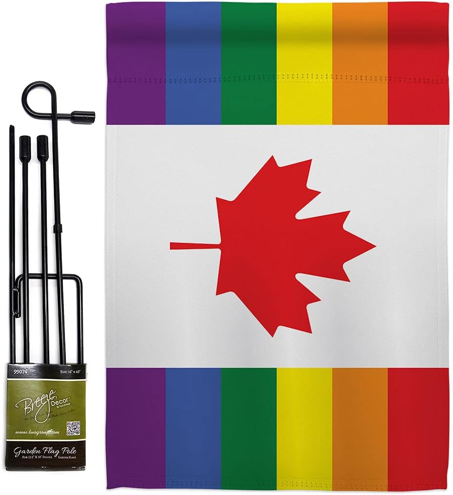 Canada Pride Garden Flag Set with Stand Support Rainbow Love LGBT Gay Bisexual Pansexual Transgender Small Decorative Gift Yard House Banner Made In USA 13 X 18.5