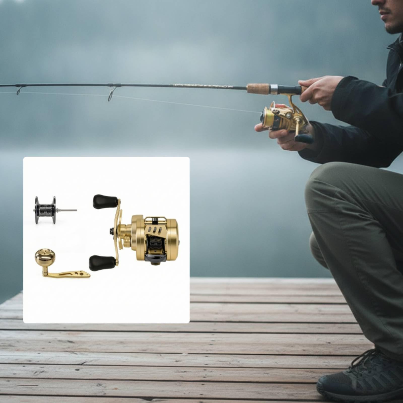 F Fityle Carrete de Pesca Carrete Tambor Bobina Metálica de Precisión Freno Potente 12 Kg 8+1 Rodamientos Cuerpo CNC Peso 287 G Adecuado para Agua Dulce, Carrete De Tambor GX Dorado, Mano Izquierda