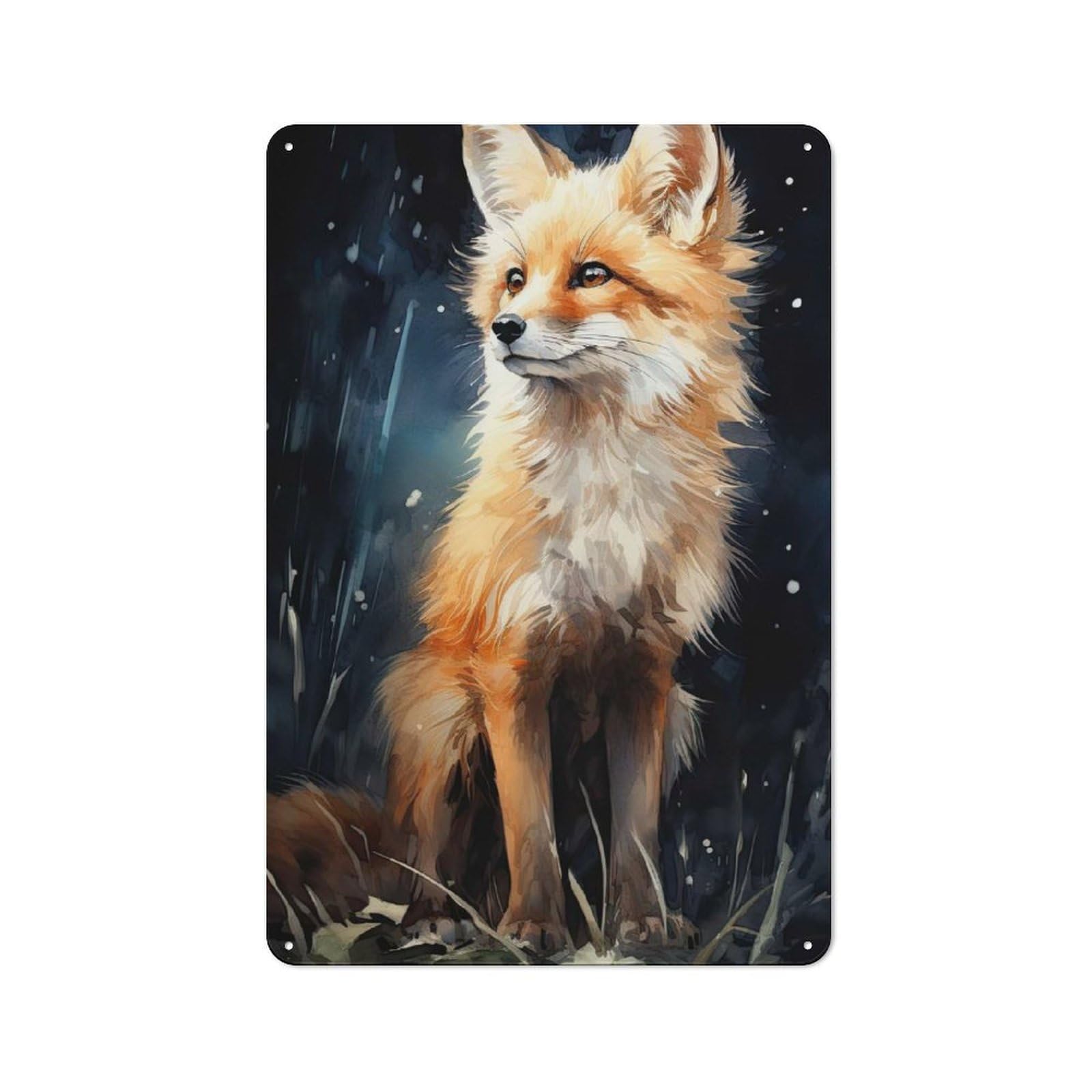 Junmoney Red Fox Watercolor Retro Printed Metal Sign 30X20cm For Living Room Wall, Wall Decor For People Reorganising Living Room