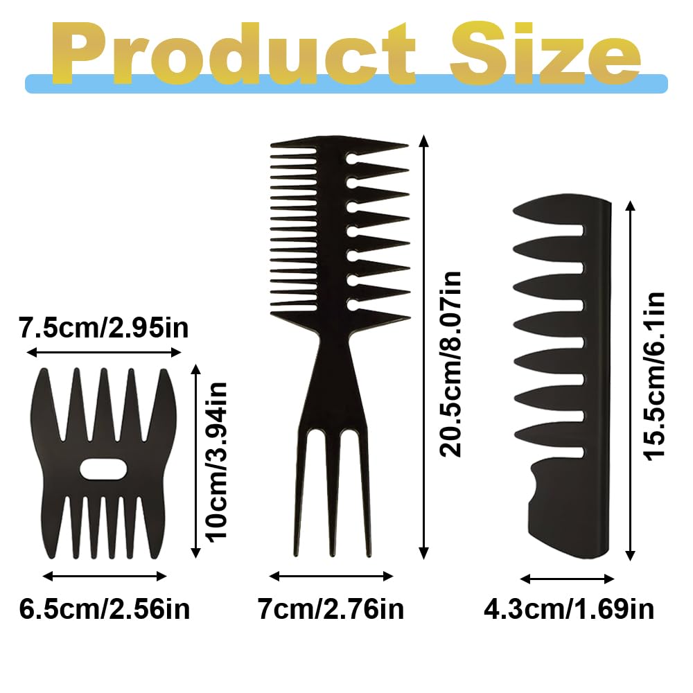 3 PCS Wide Tooth Comb Anti-Static Hair Styling Combs Set Retro Hairdressing Texture Comb for Men Quiff Slicked-Back Fauxhawk Undercut Pompadour Styling - Image 2