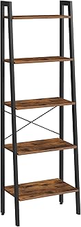 Ladder Shelf, 5-Tier Industrial Bookcase, Storage Unit, with Metal Frame, for Living Room, Kitchen, Rustic Brown LLS45X
