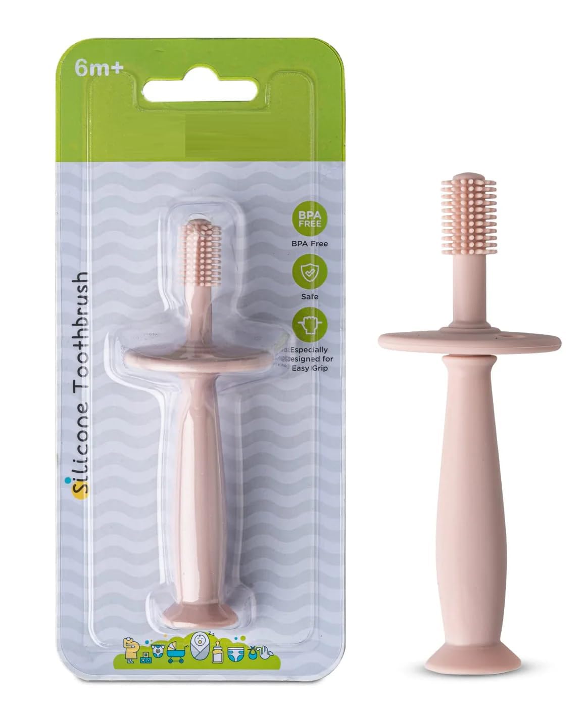 KESI ORNAMENTS Baby Silicone Toothbrush for 6 Months+ – Soft 360° Bristles with Safety Shield & Suction Base, Gentle Teether Training Toothbrush for Infants & Toddlers (Pink)-image-18