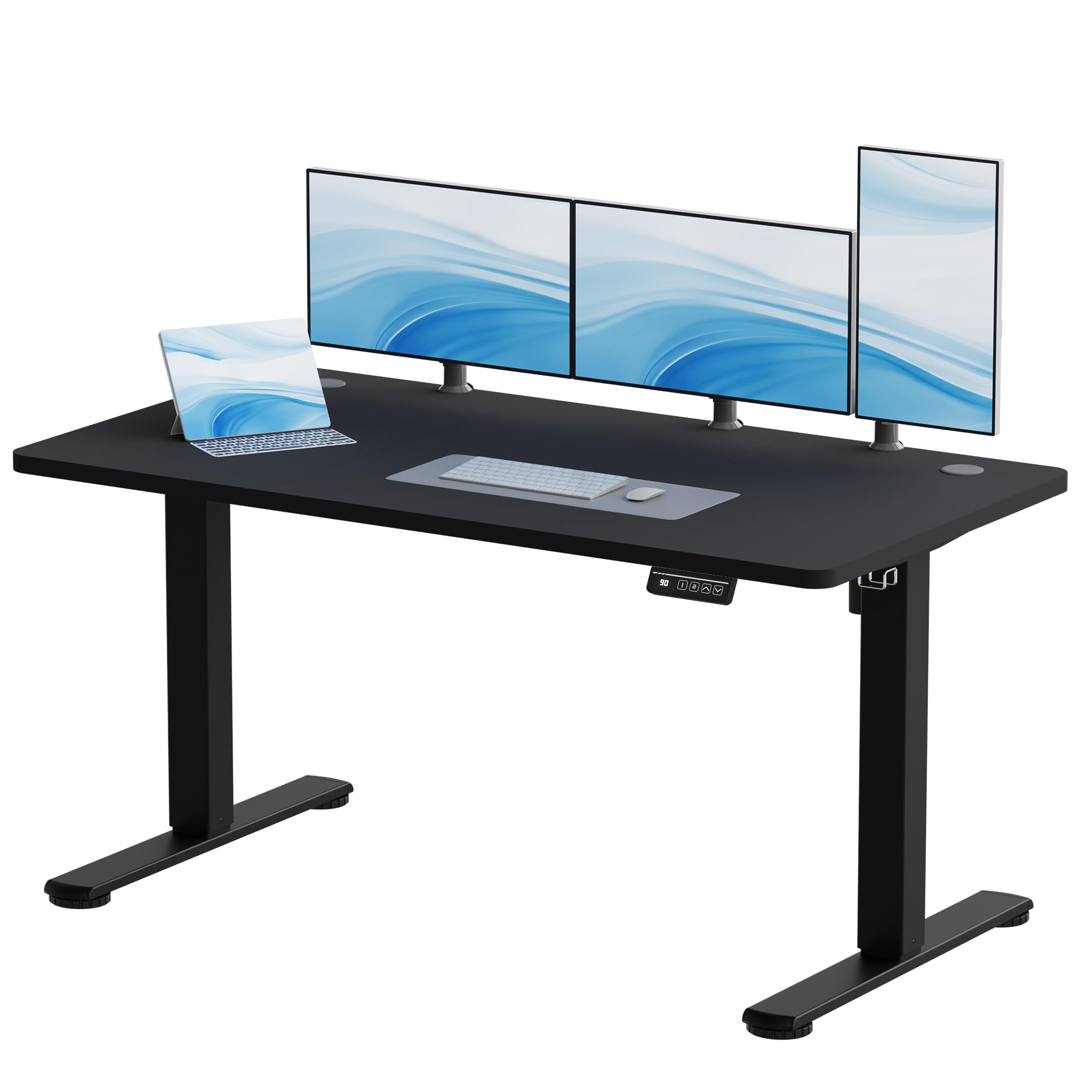 JUMMICO Electric Standing Desk Height Adjustable 140x60cm Sit Stand Table with Backpack Hook and Memory Smart Panel, Home Office, Black