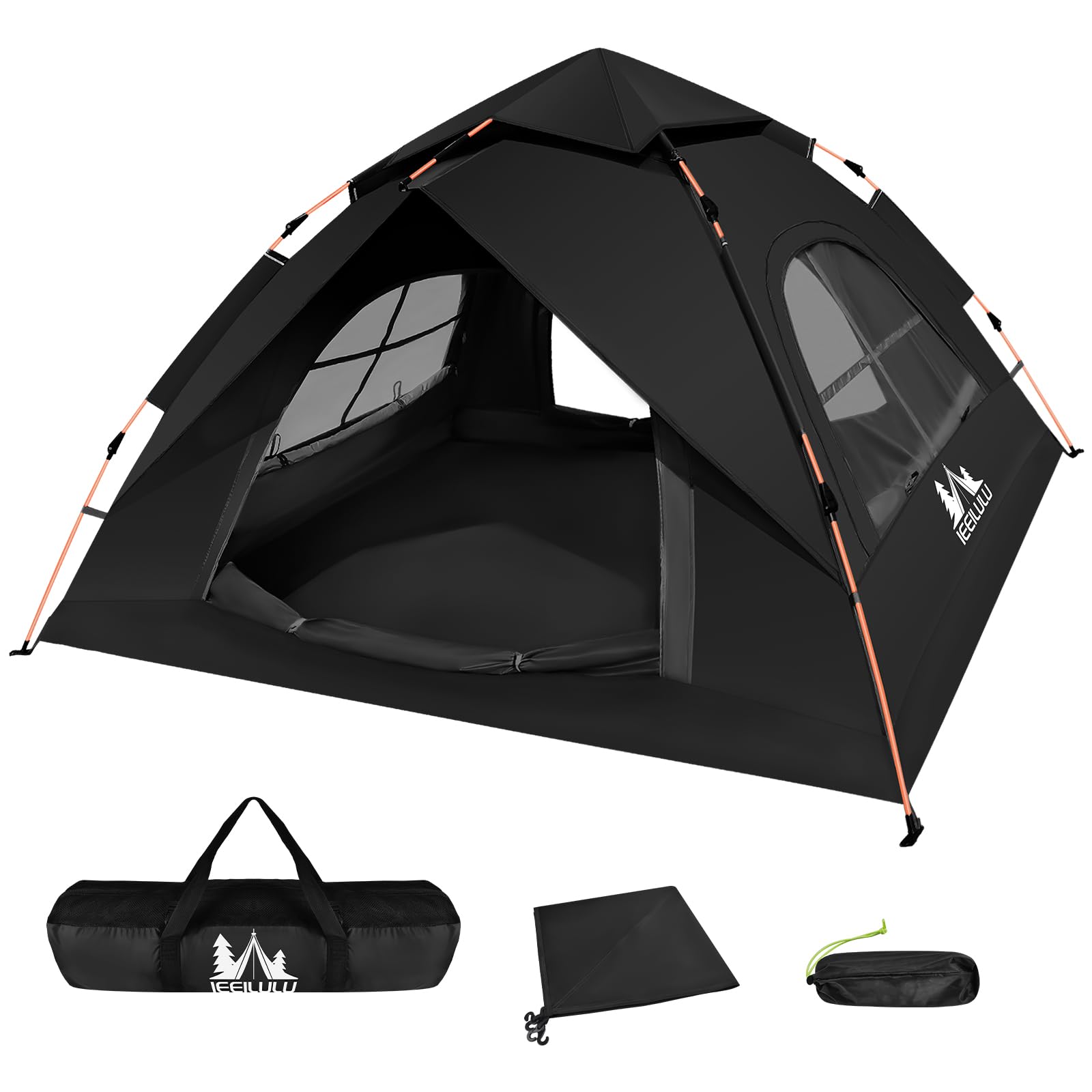JONRRYIN Tienda de Campaña, Tienda Pop Up Automática Ultraligera para 2-4 Personas con Doble Capa 2 Puertas y 4 Ventanas, Tienda de Cúpula Impermeables para Senderismo, Camping, Playa
