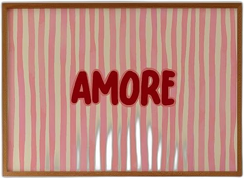 Amore Love Poster 70s Retro Vintage Print with Pink and Red Stripes for Bedroom Wall Art and Positive Quote Decor
