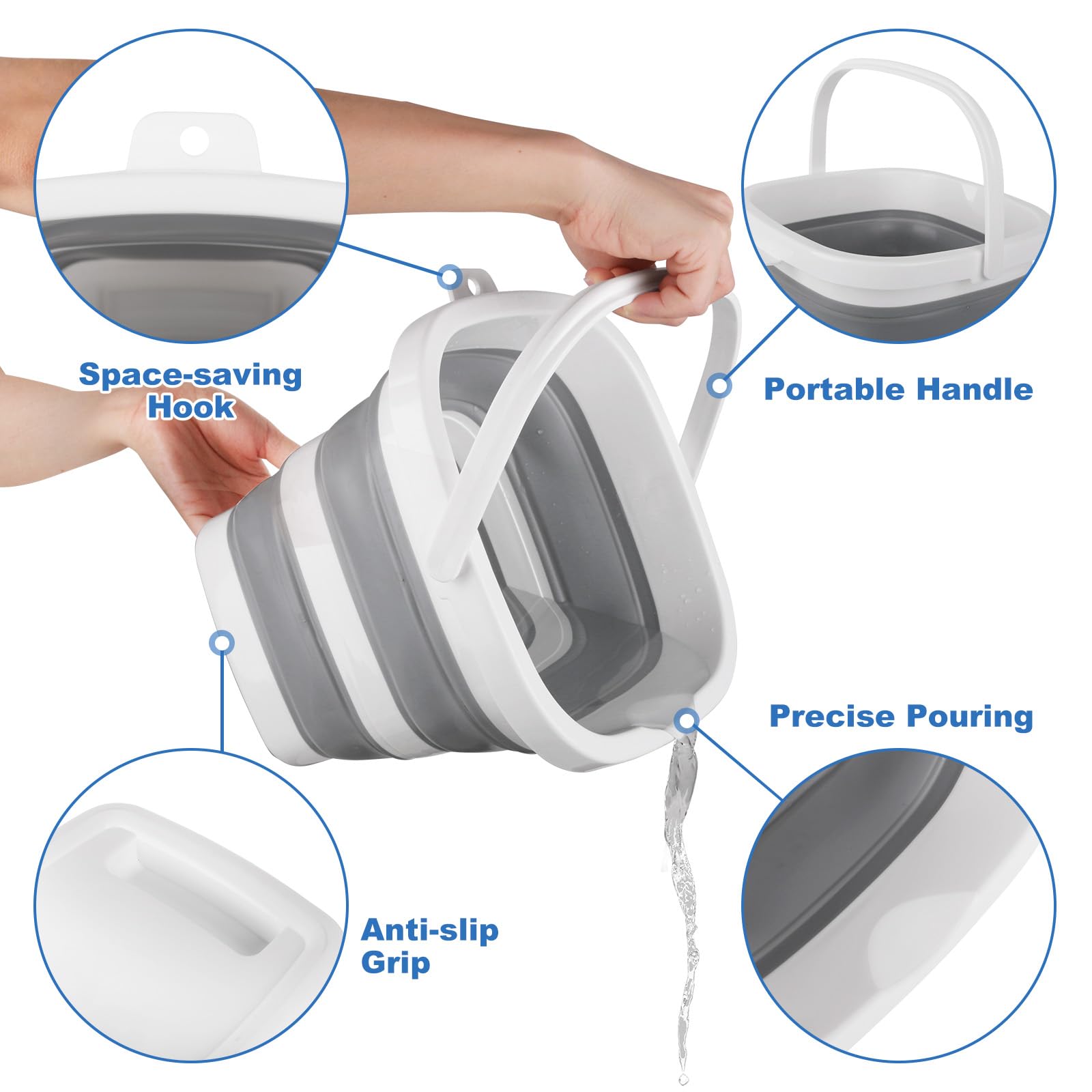 Car Wash Bucket 5L Collapsible Bucket for Cleaning Supplies Folding Mop Buckets Water Storage Containers for Camping Gardening — view 6