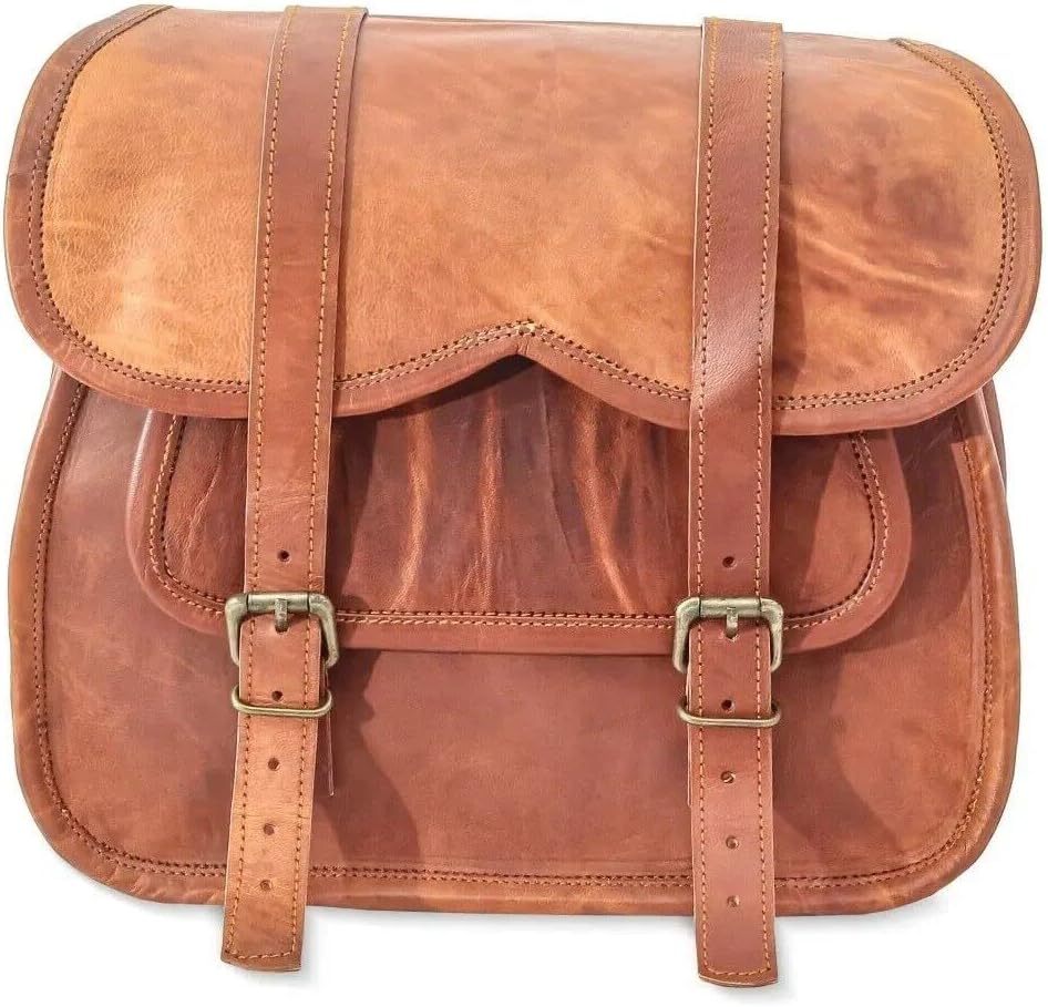 PLW Genuine Leather Motorcycle Swingarm Bag, Black Leather Swing Arm Bag Motorcycle Saddlebag Left Side Tool Bag Fit for Sportster Himalayan Bullet Enfield Davidson with Reinforced Straps