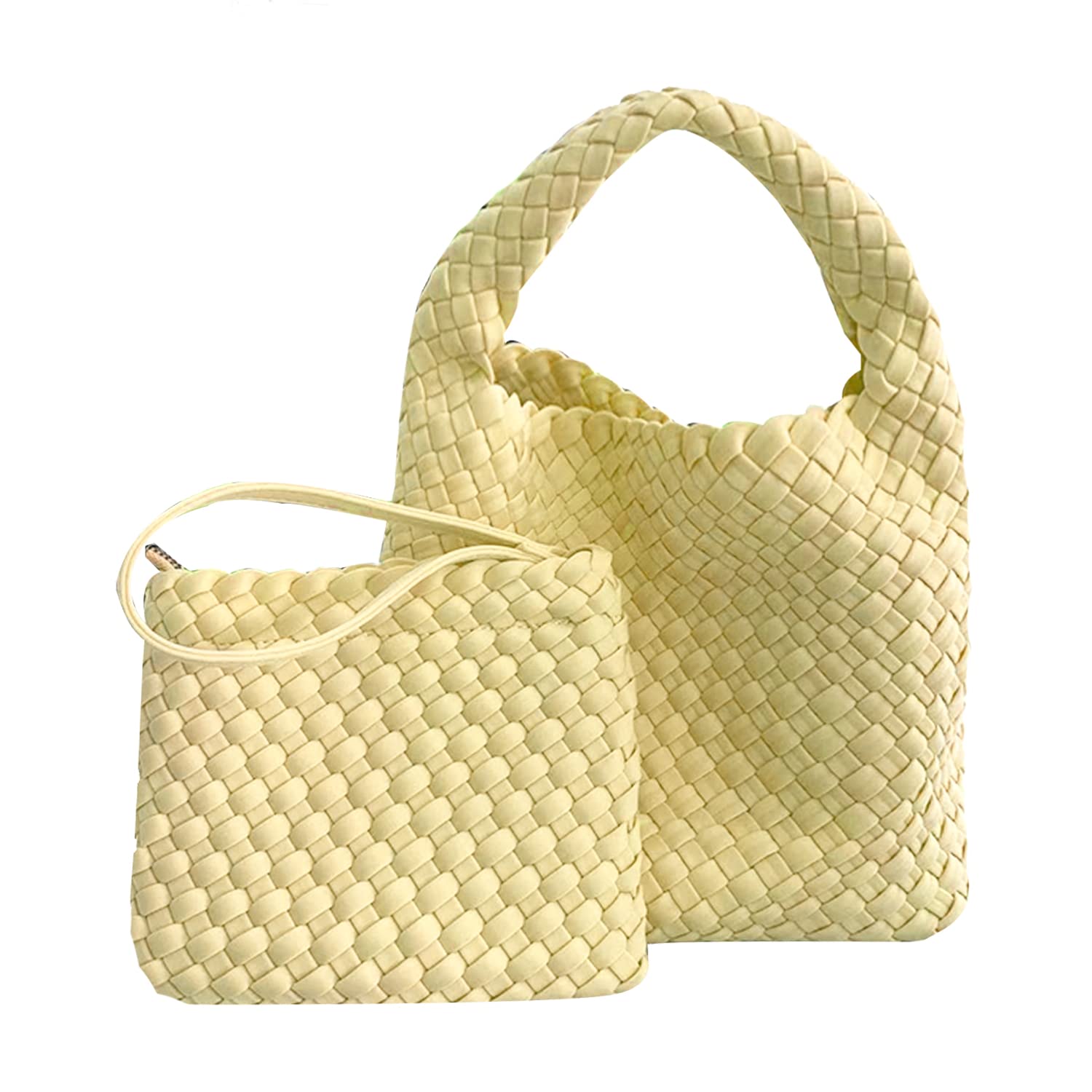 OUYGZOU Womens Large Capacity Shoulder Top-handle Travel Bucket Bag Fashion Hand-Woven Tote Handbags and Purses