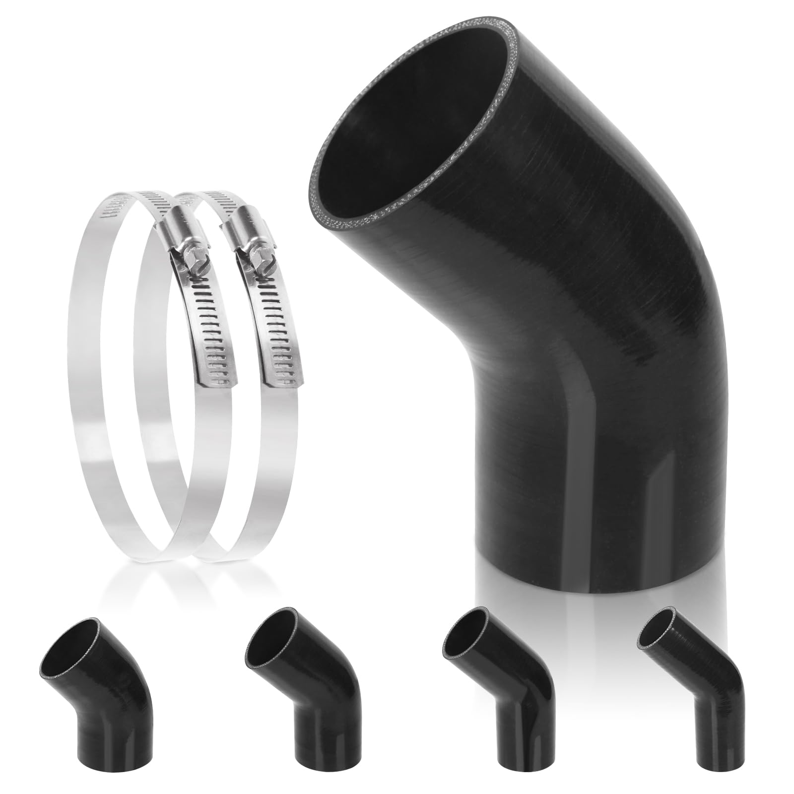 QUARKZMAN Tuyau Silicone Voiture 45° Noir – Diamètre Intérieur 80mm, Longueur 90mm, Ultra Résistant Chaleur Pour Refroidissement & Turbo