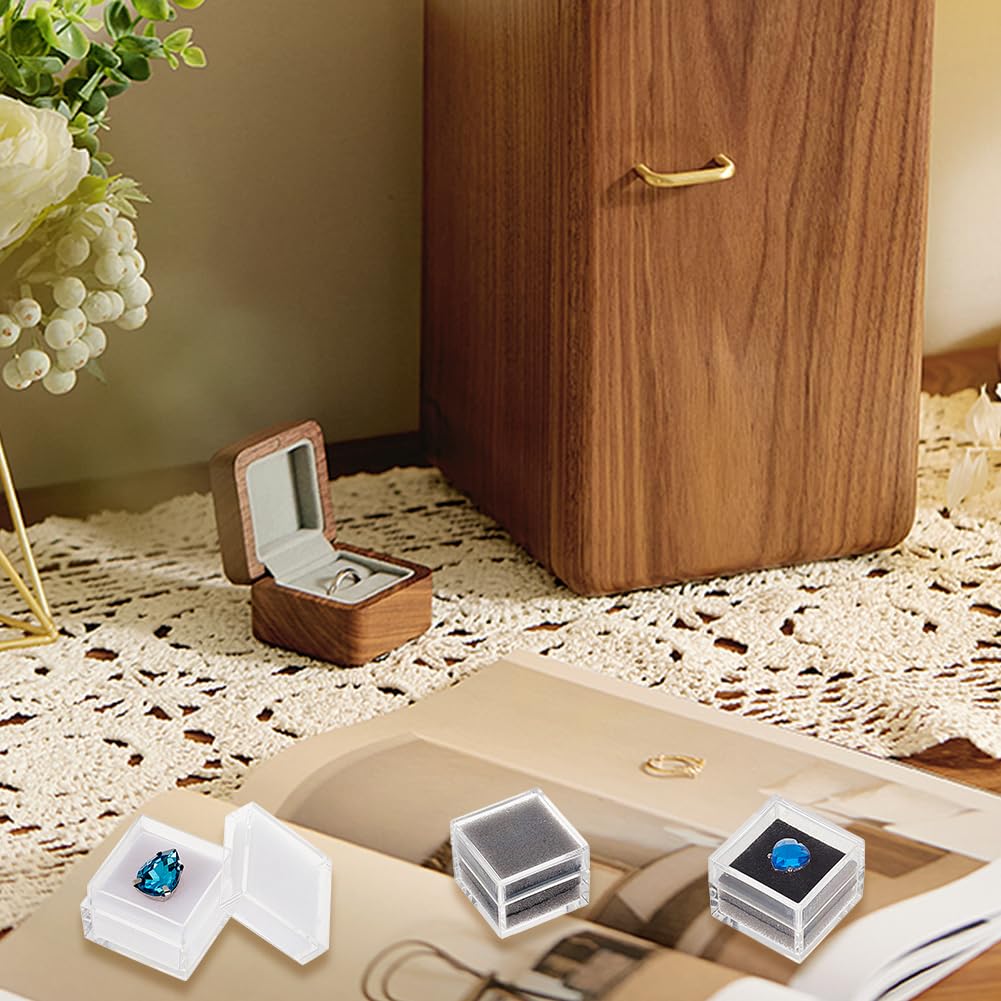 AHANDMAKER 16 Stück 2 Farben Edelstein-Displaybox, Kleine Schmuckaufbewahrungsbox, Kunststoffbehälter, Halter Mit Transparenten Deckeln, Transparente Geschenkboxen Mit Schwämmen Für Edelsteine, Münzen