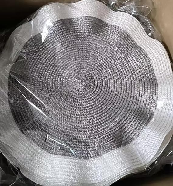 Round Table Placemats, Set of 6, Dubai Style Heat-Resistant Dining Mats, Kitchen and Party Decor (White Grey)